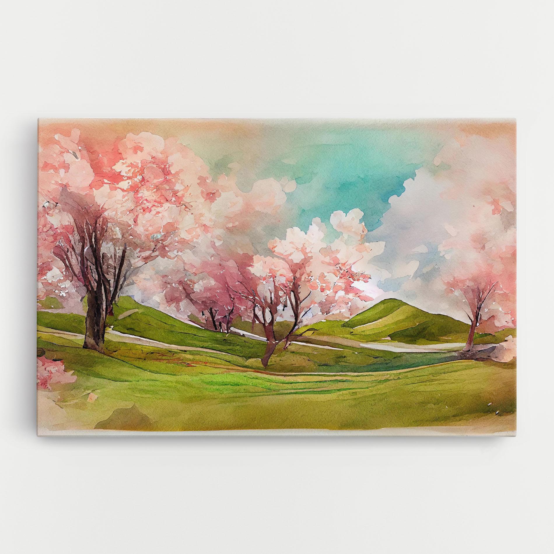 Vászonkép Spring Trees Painting mockup 0