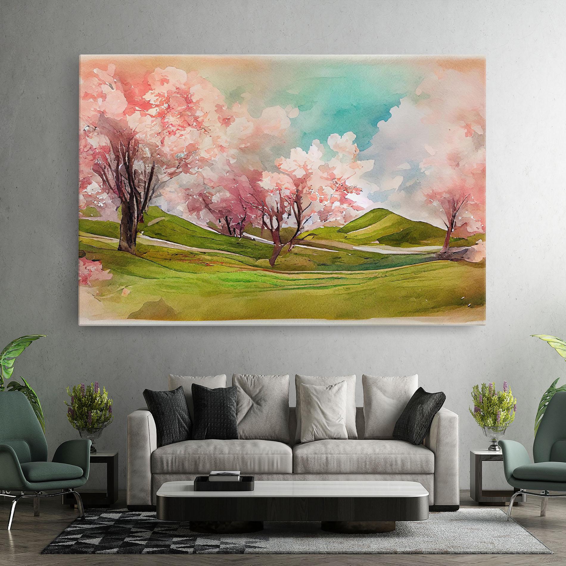 Vászonkép Spring Trees Painting mockup 7