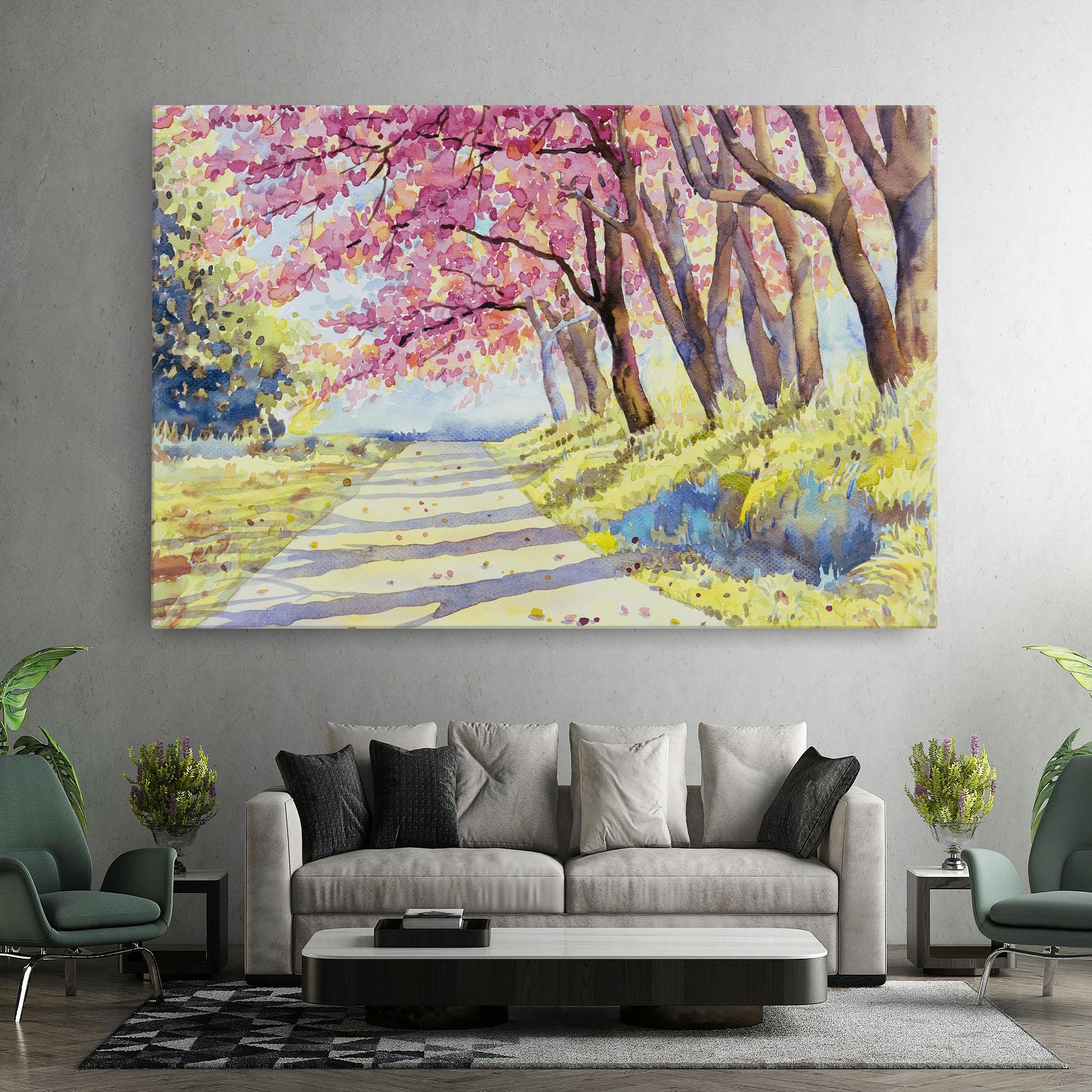 Vászonkép Watercolor Spring Landscape mockup 7