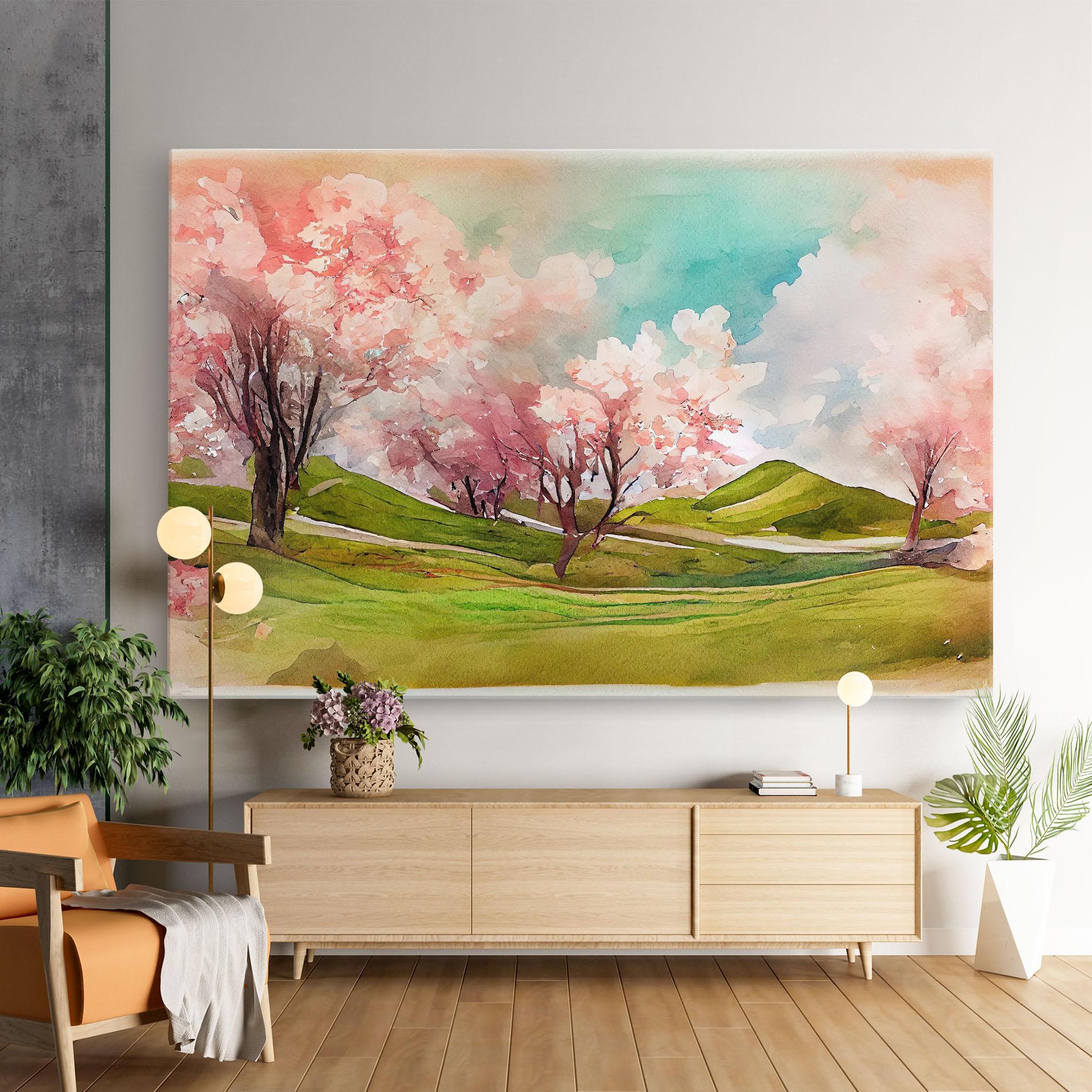 Vászonkép Spring Trees Painting mockup 9