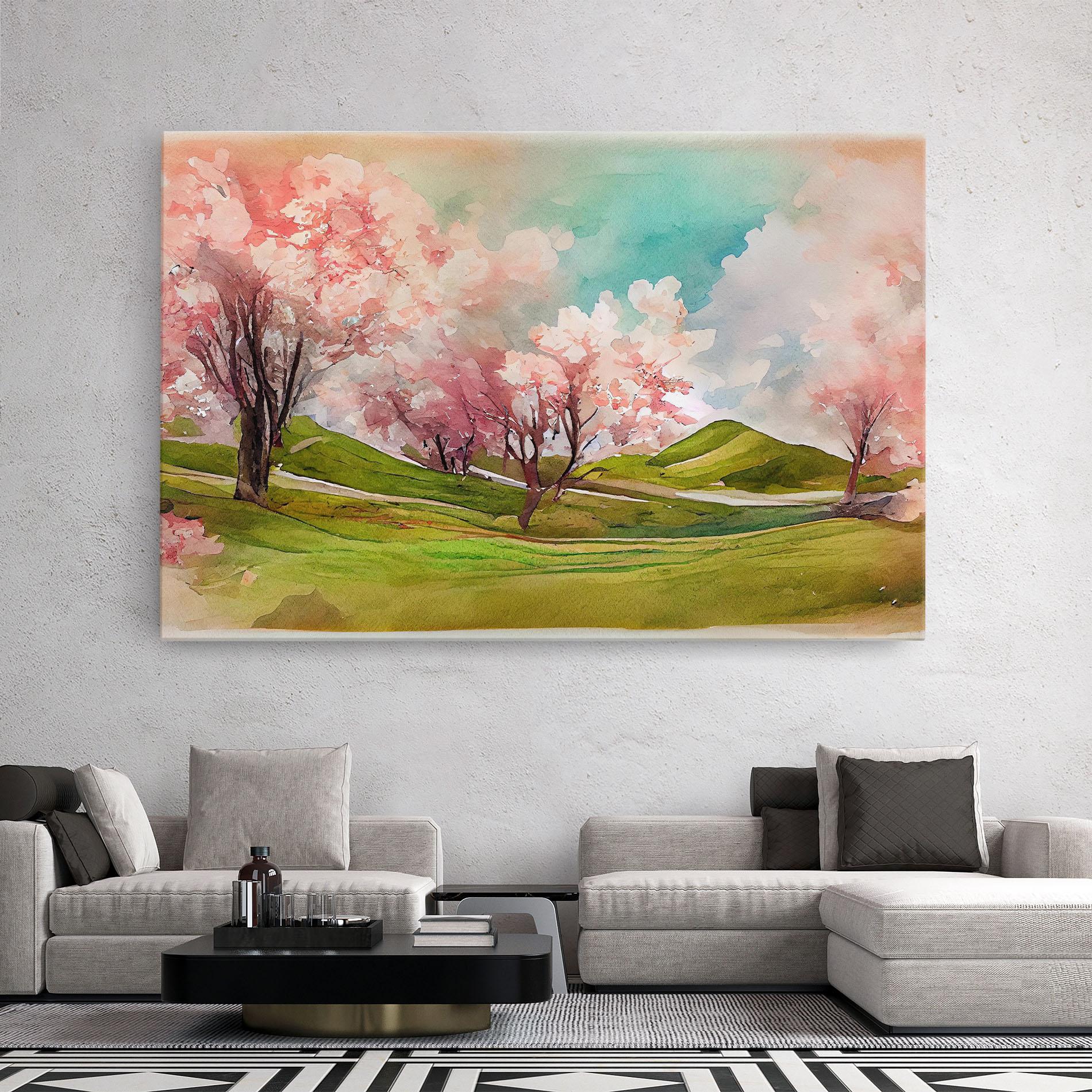 Vászonkép Spring Trees Painting mockup 2
