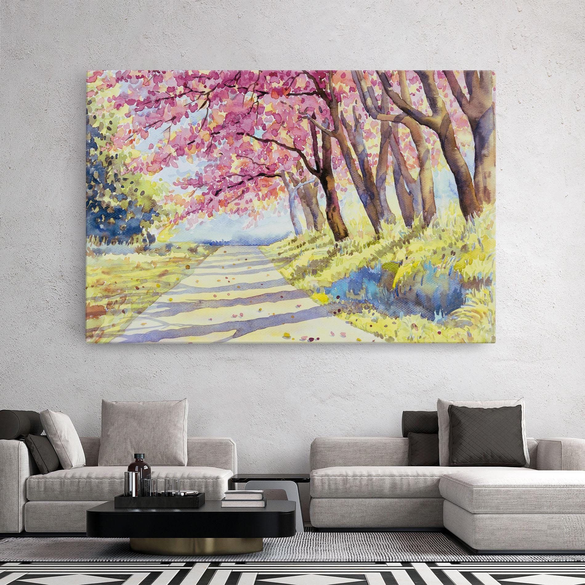 Vászonkép Watercolor Spring Landscape mockup 2