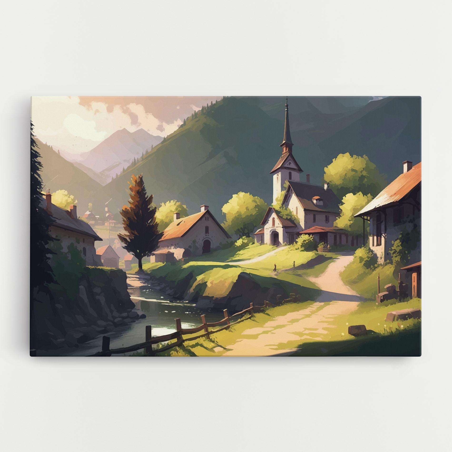 Vászonkép Village Church Art mockup 0