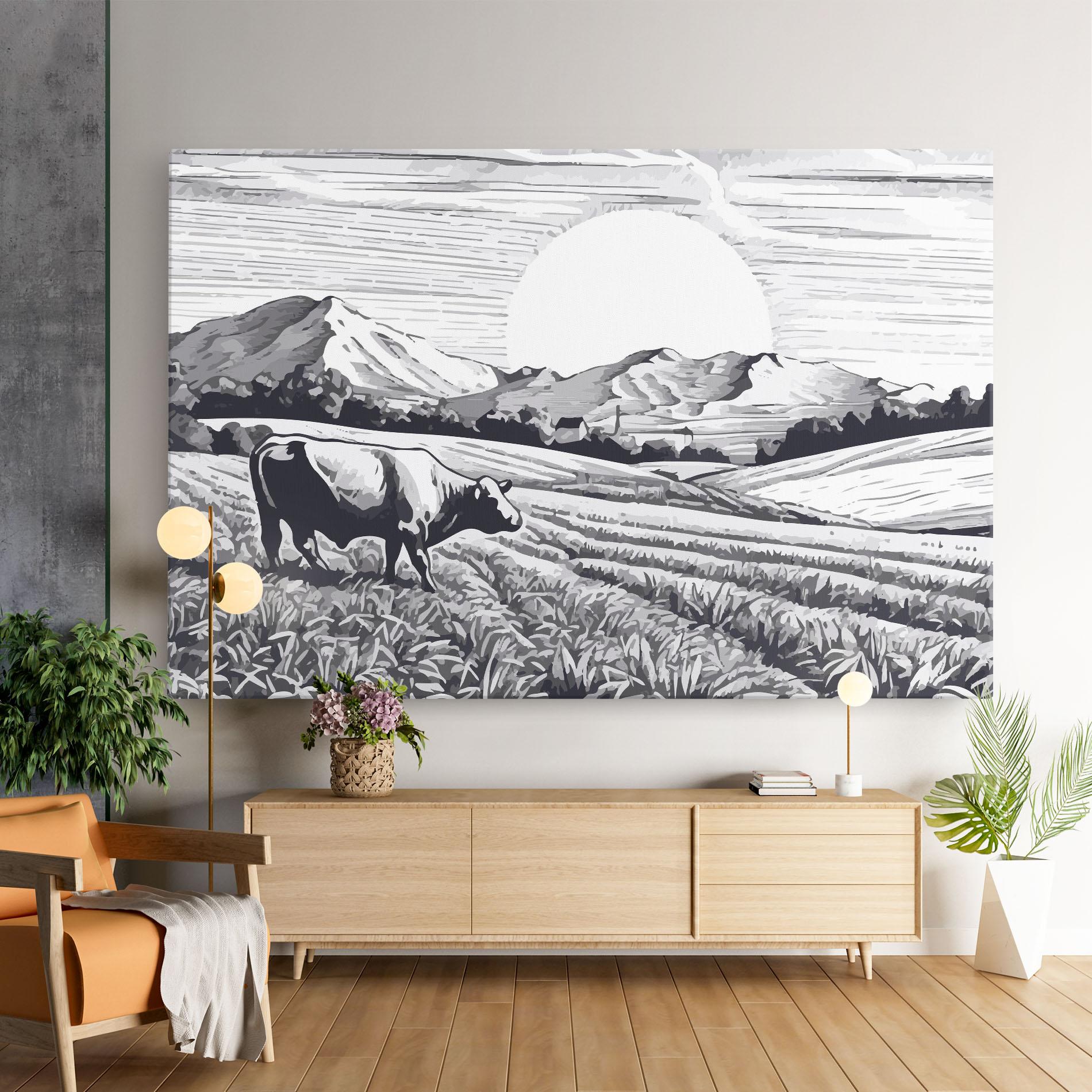 Vászonkép Cow Grey Ink mockup 9