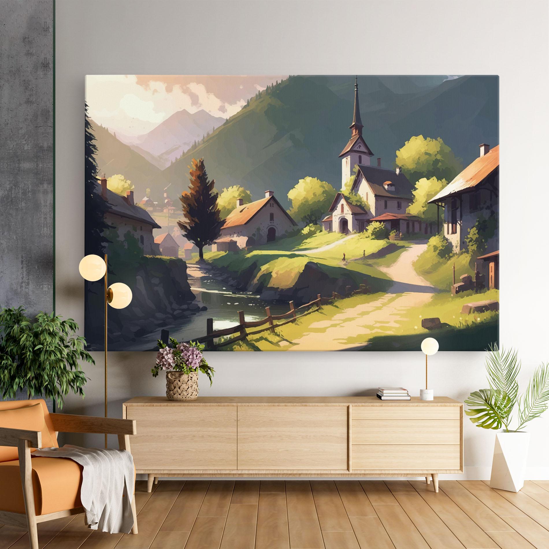 Vászonkép Village Church Art mockup 9