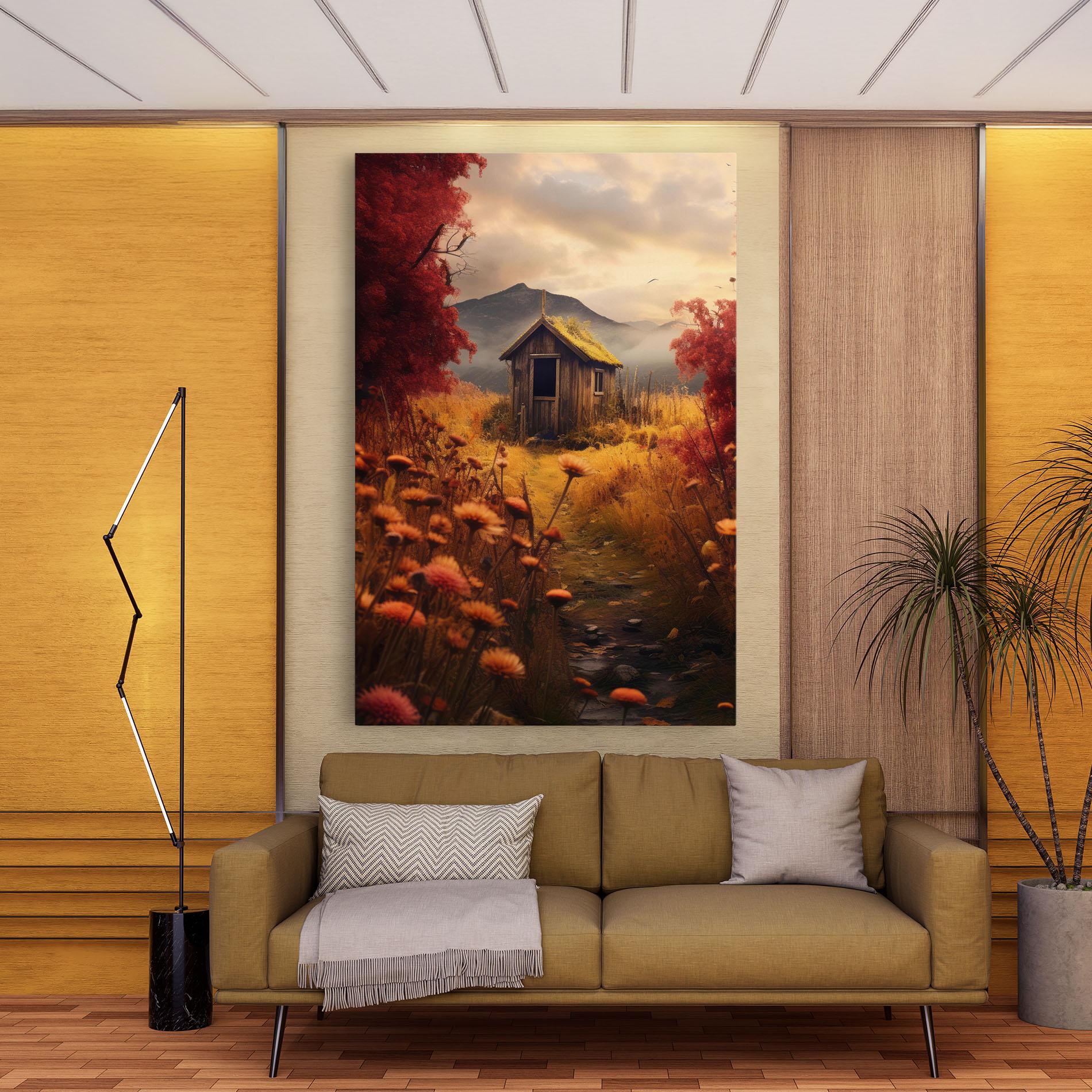 Vászonkép Small Cabin Field mockup 9