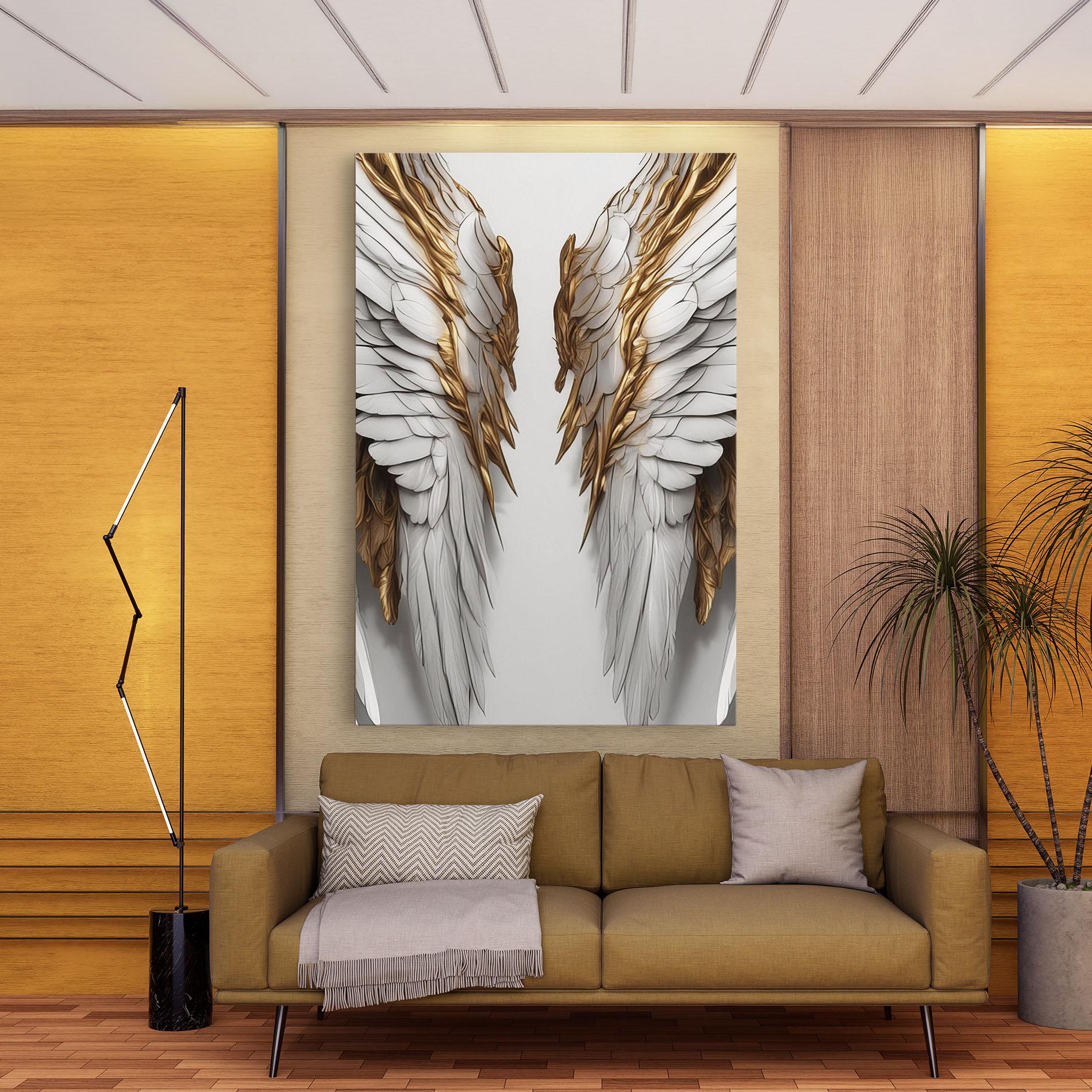Vászonkép Realistic Gold Angel Wings mockup 9