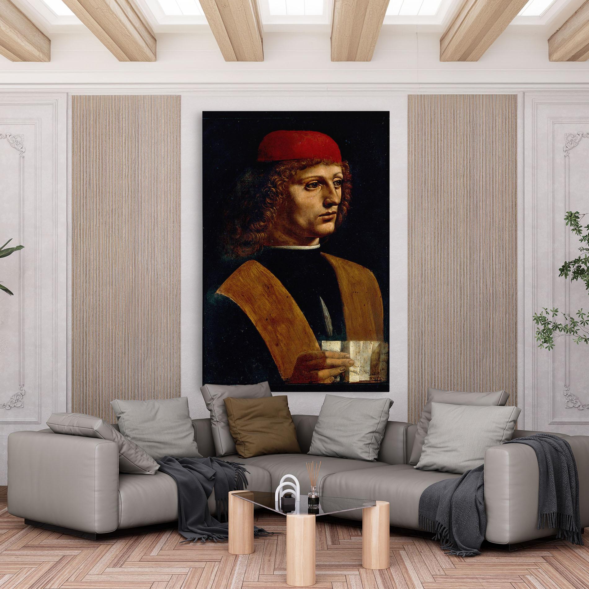 Vászonkép Leonardo Da Vinci Portrait Of A Musician Pinacoteca Ambrosiana mockup 6