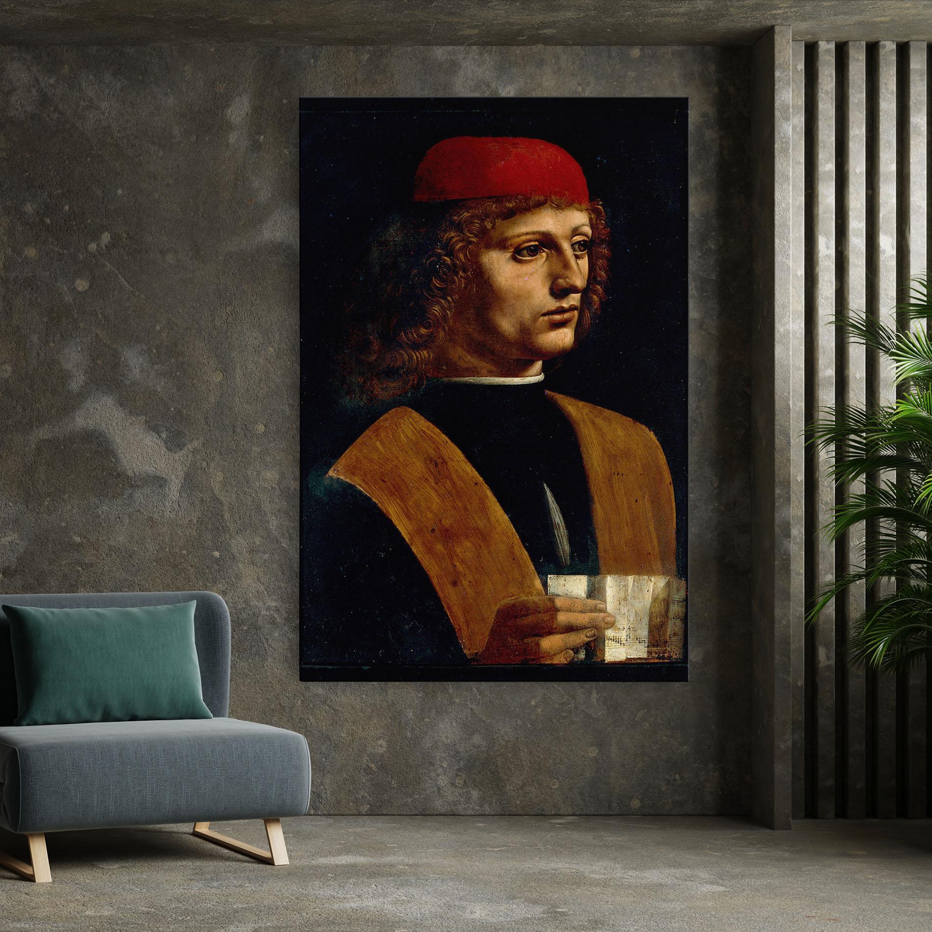Vászonkép Leonardo Da Vinci Portrait Of A Musician Pinacoteca Ambrosiana mockup 7