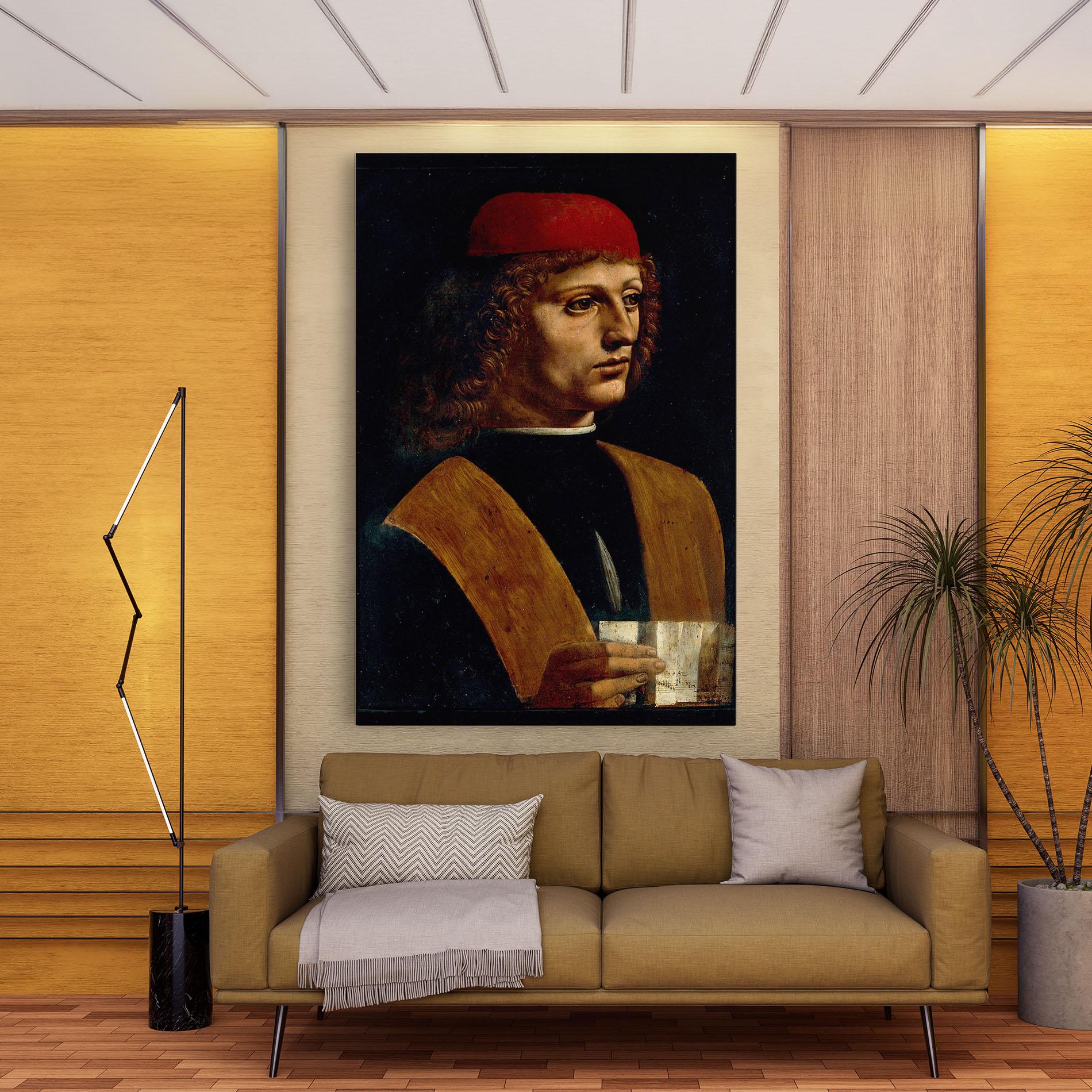 Vászonkép Leonardo Da Vinci Portrait Of A Musician Pinacoteca Ambrosiana mockup 9