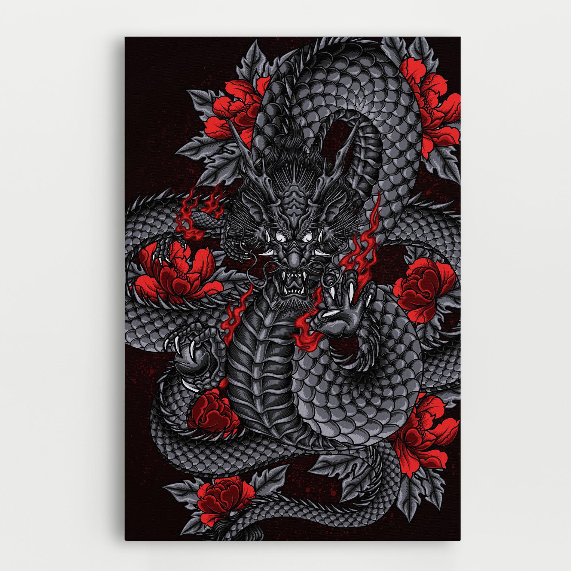 Vászonkép Red Flower Dragon mockup 0
