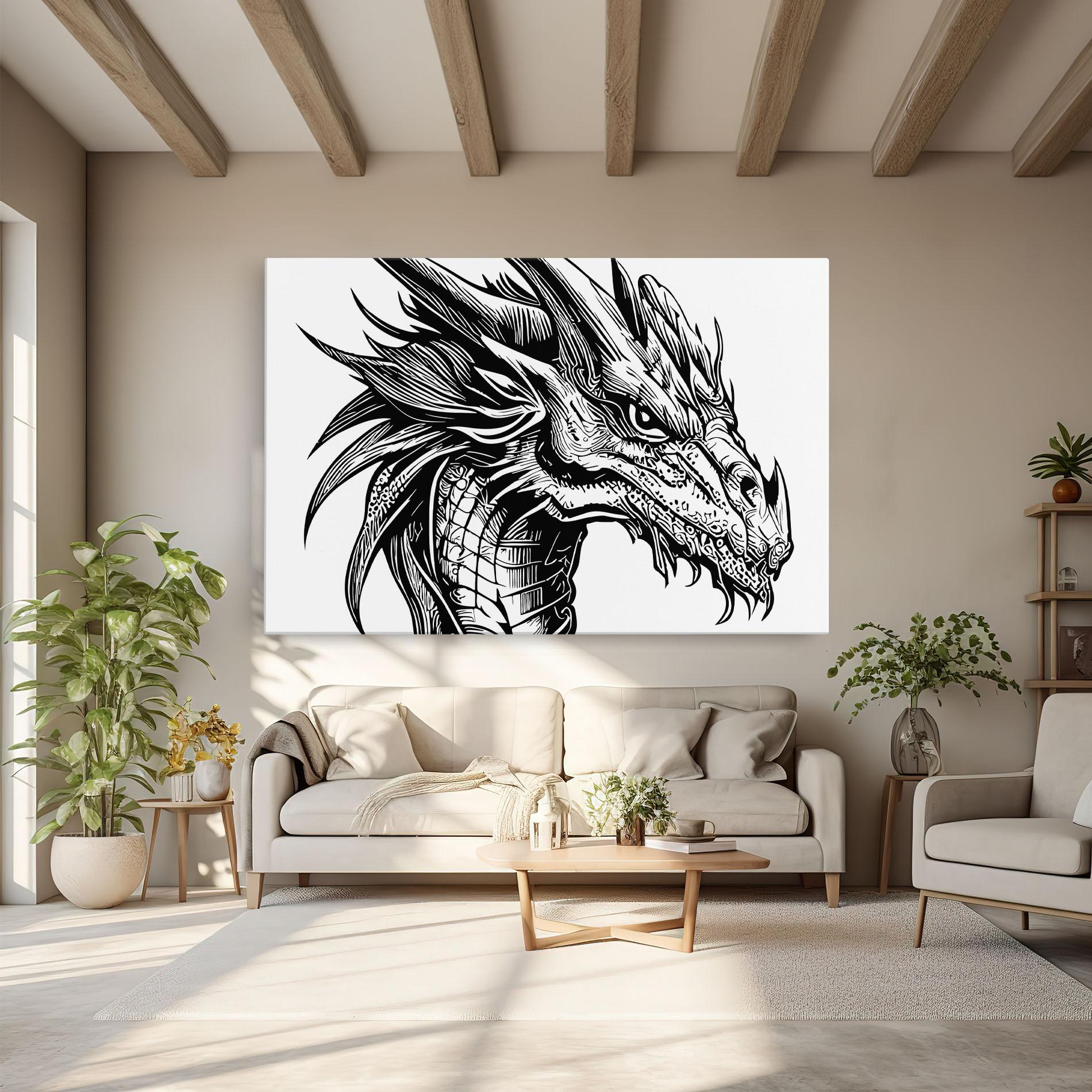 Vászonkép Black Line Dragon mockup 6