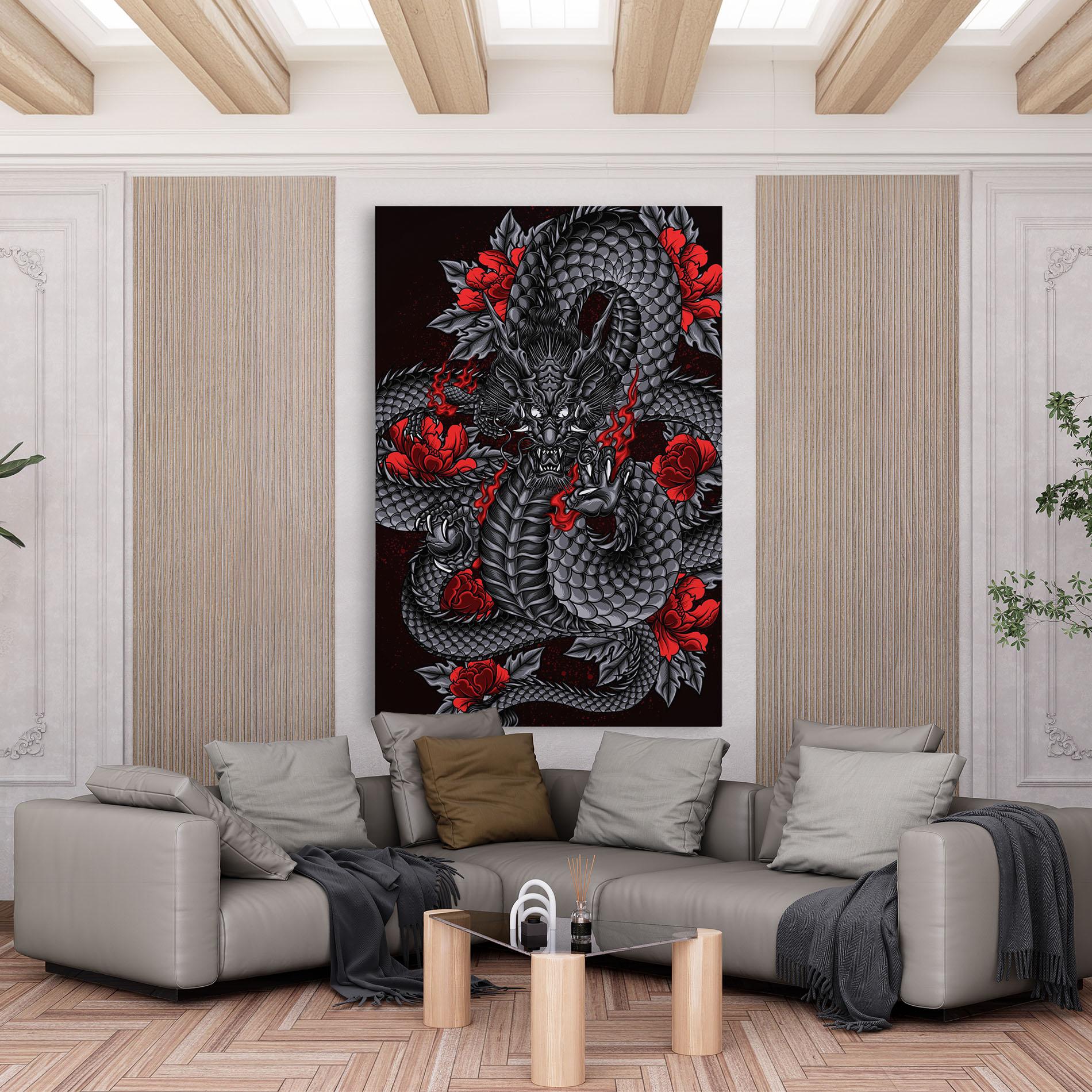 Vászonkép Red Flower Dragon mockup 6