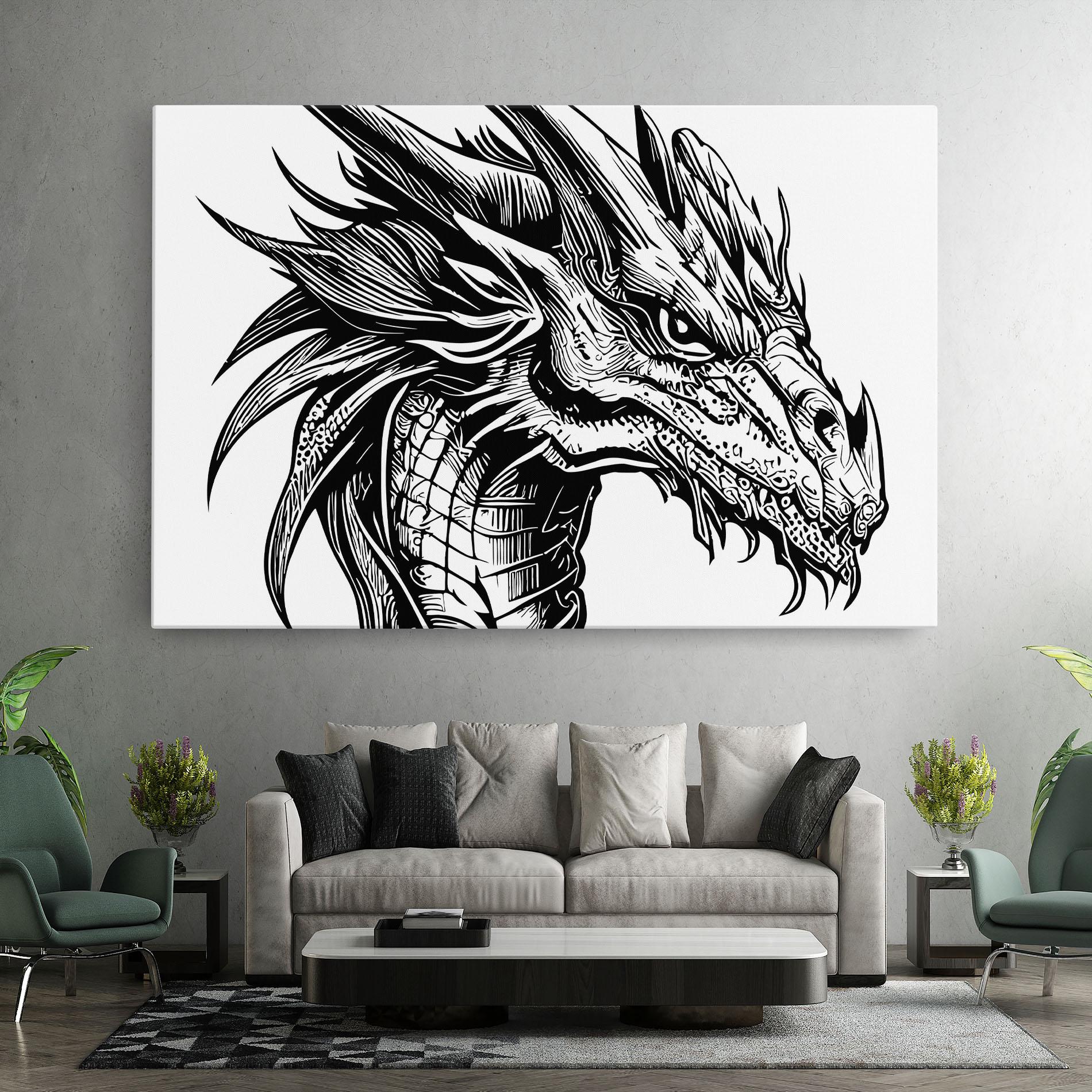 Vászonkép Black Line Dragon mockup 7