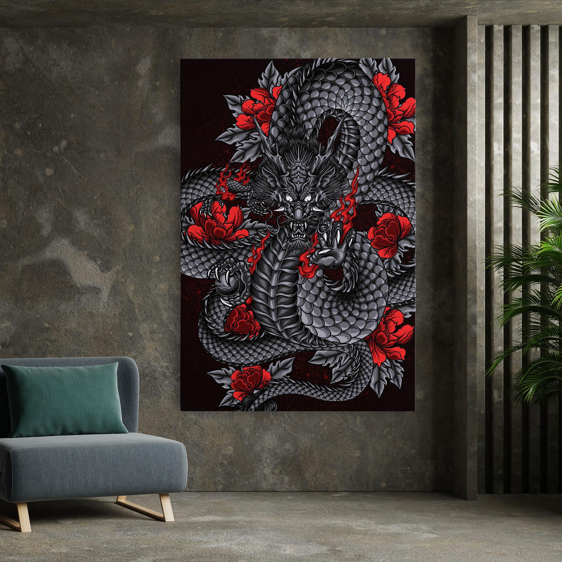 Vászonkép Red Flower Dragon mockup 7