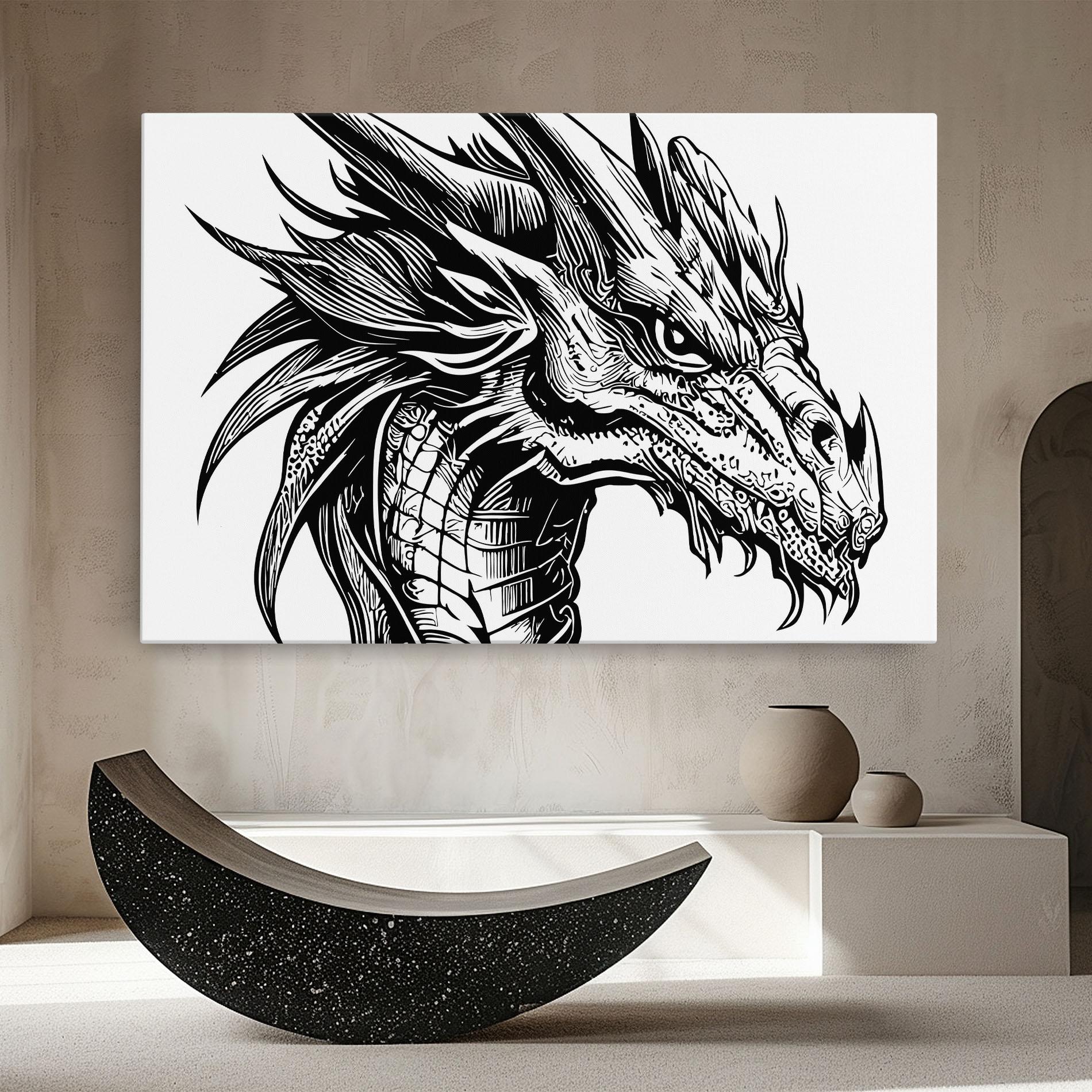 Vászonkép Black Line Dragon mockup 8