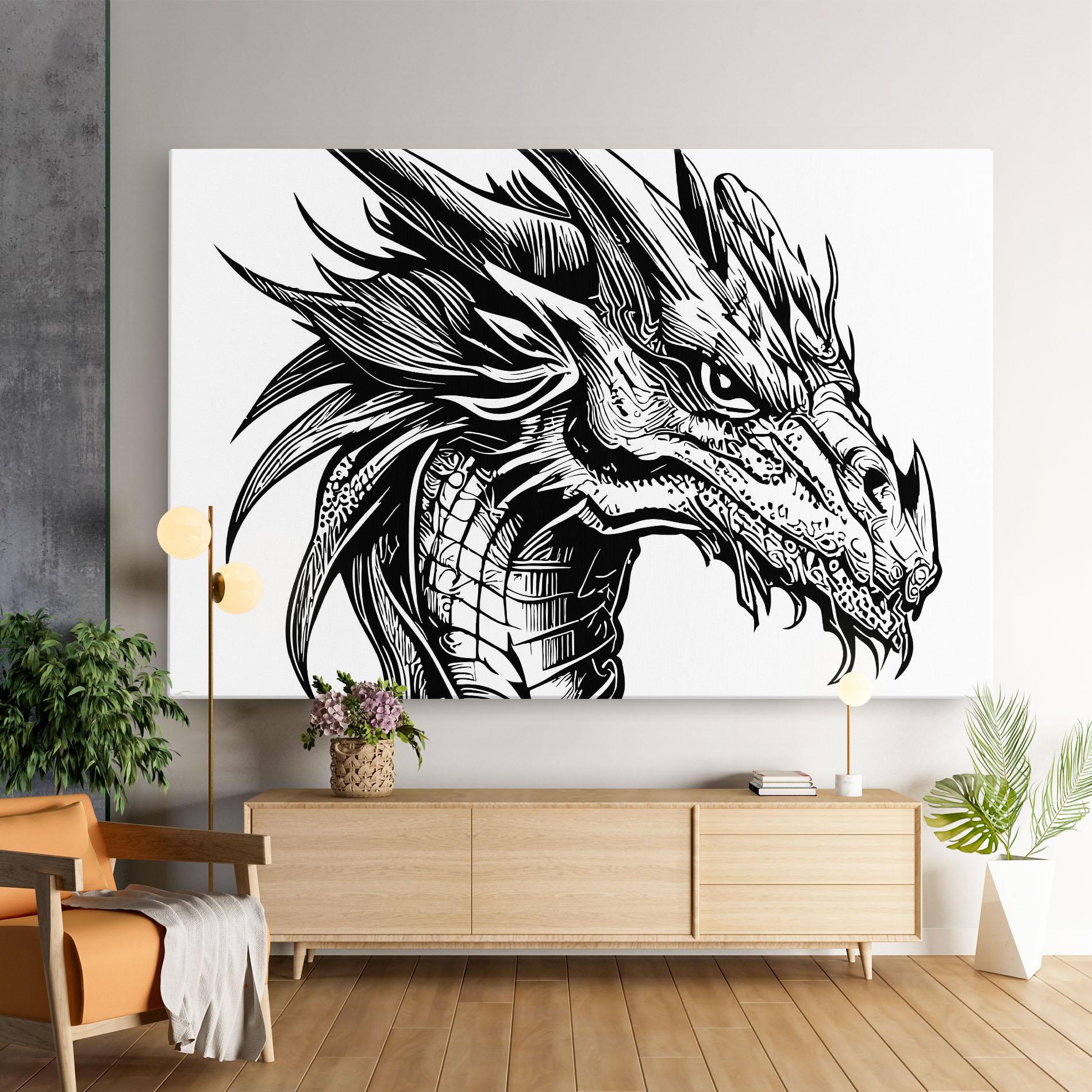 Vászonkép Black Line Dragon mockup 9