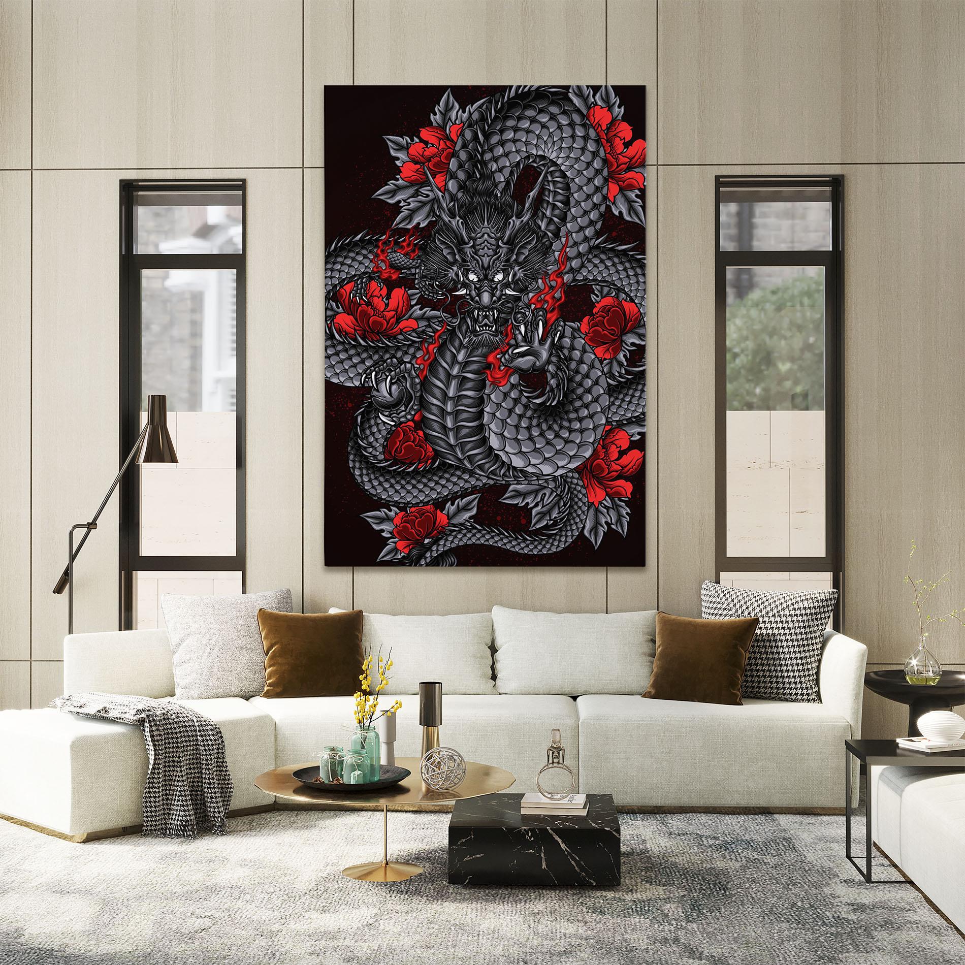 Vászonkép Red Flower Dragon mockup 2
