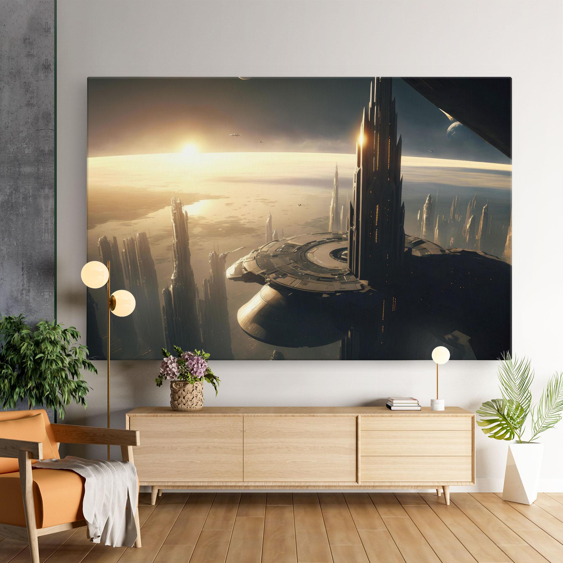Vászonkép Fantasy Futuristic Cityscape mockup 9