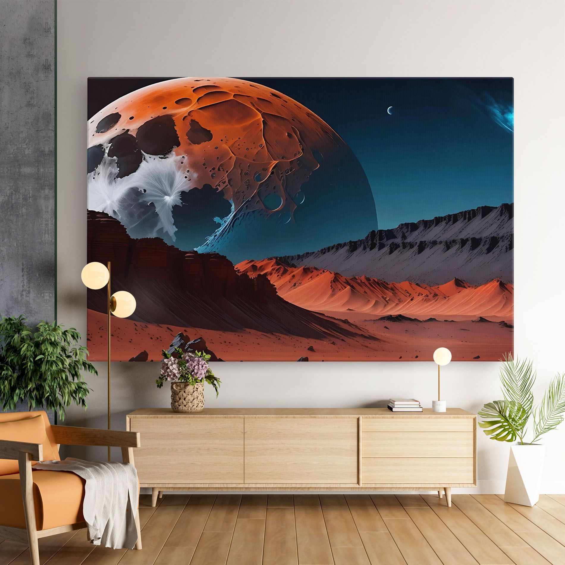 Grey Orange Moon Art mockup 9