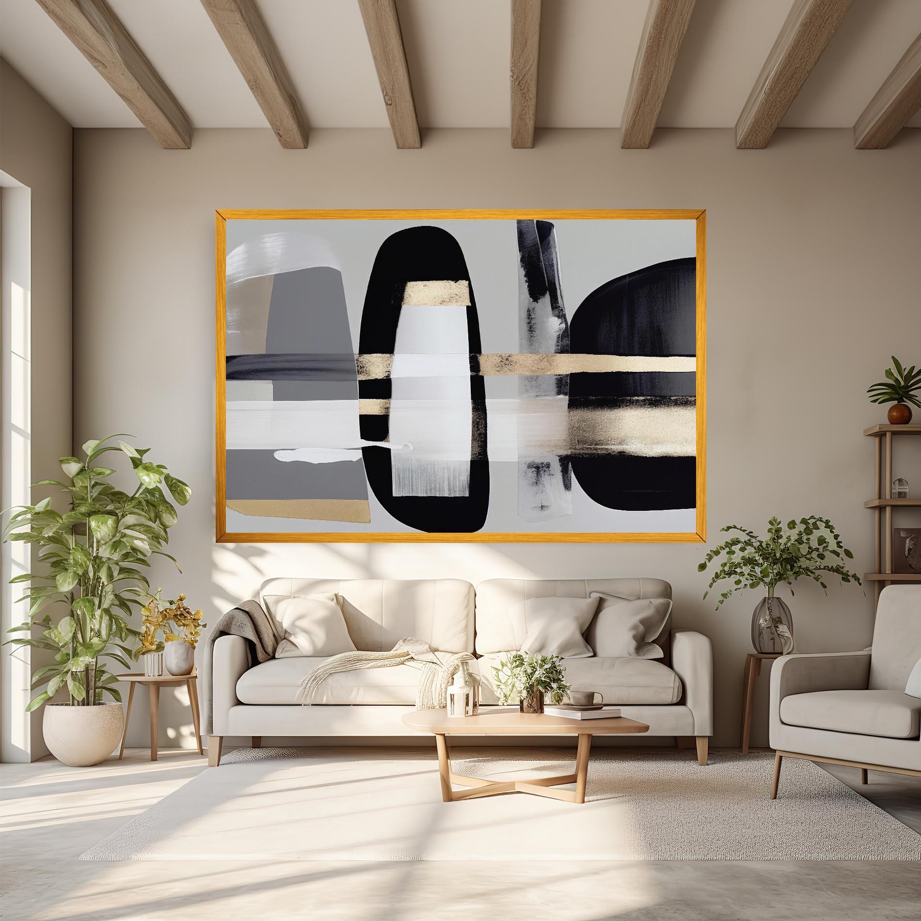 Vászonkép Abstract Gold Painting With Black mockup 6