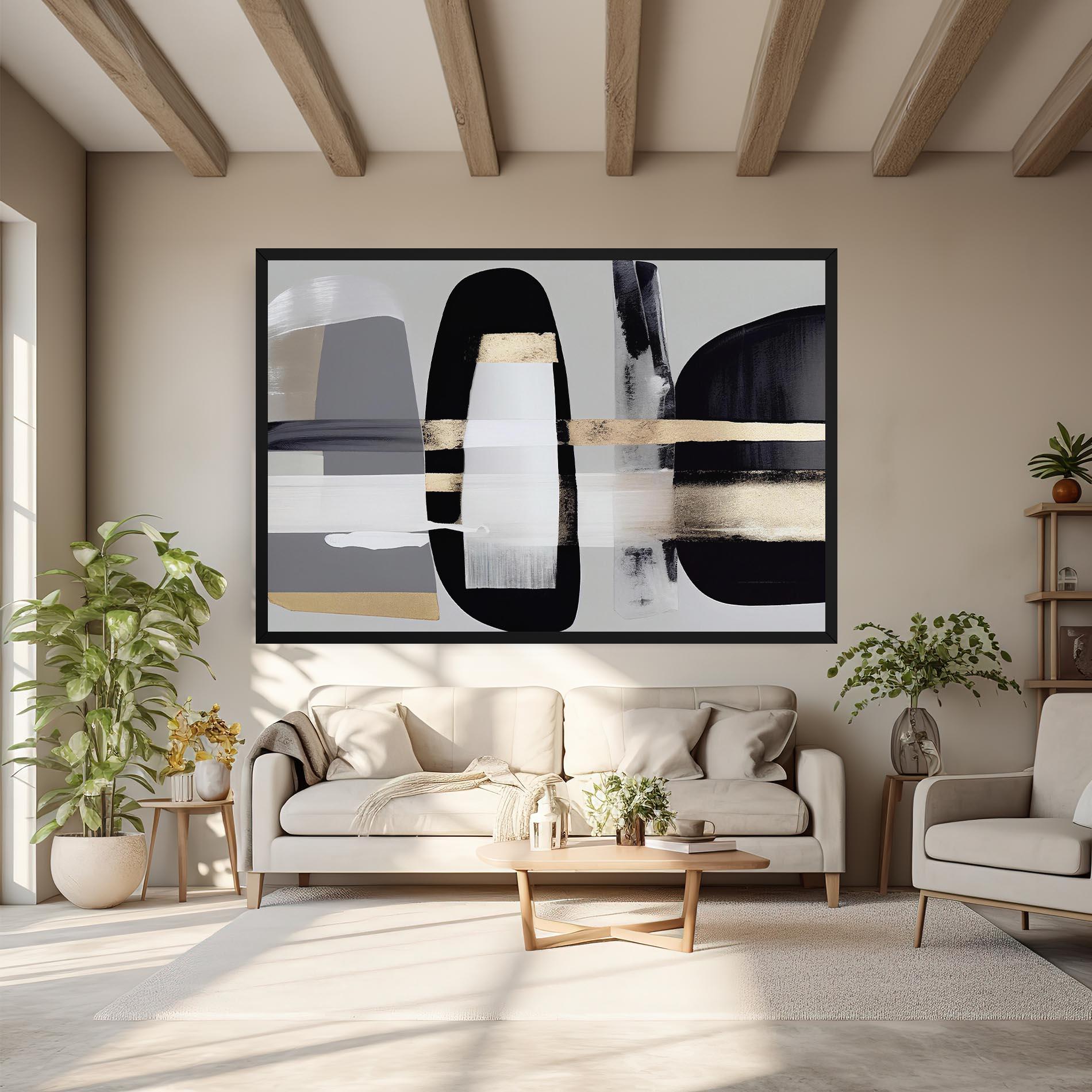 Vászonkép Abstract Gold Painting With Black mockup 6