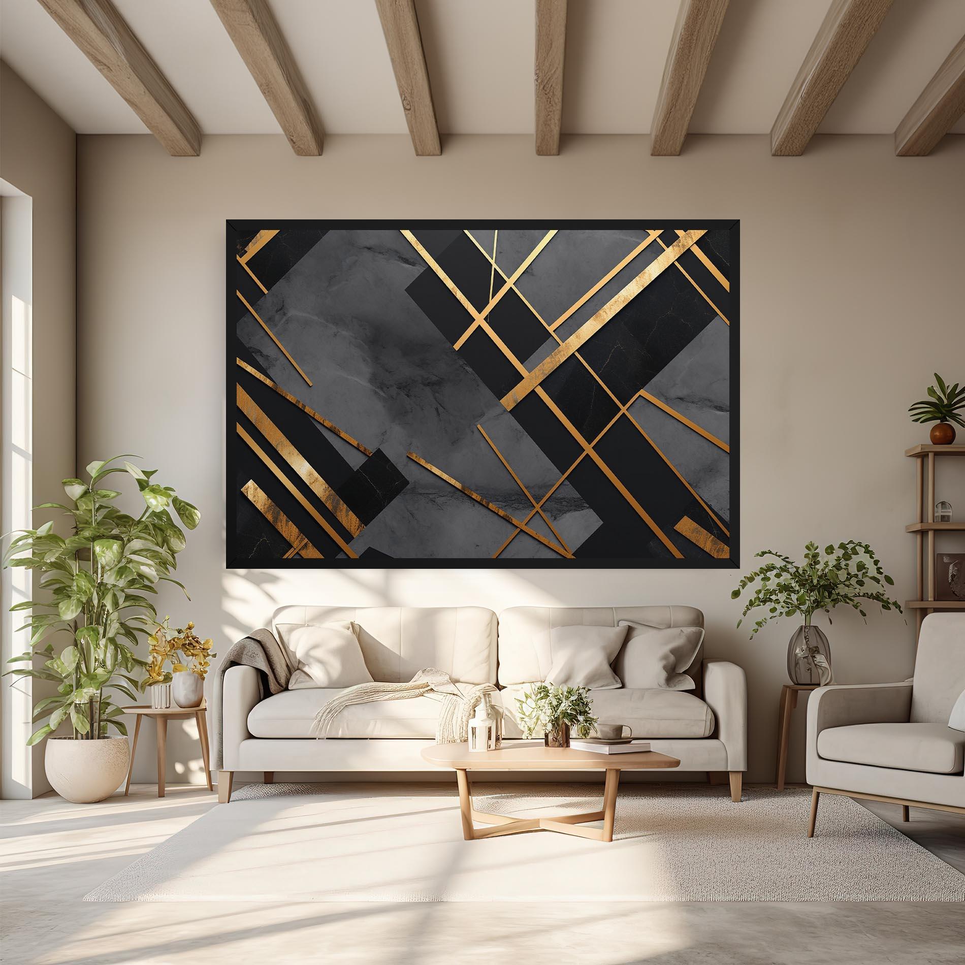 Vászonkép Grey Painting With Gold Lines mockup 6