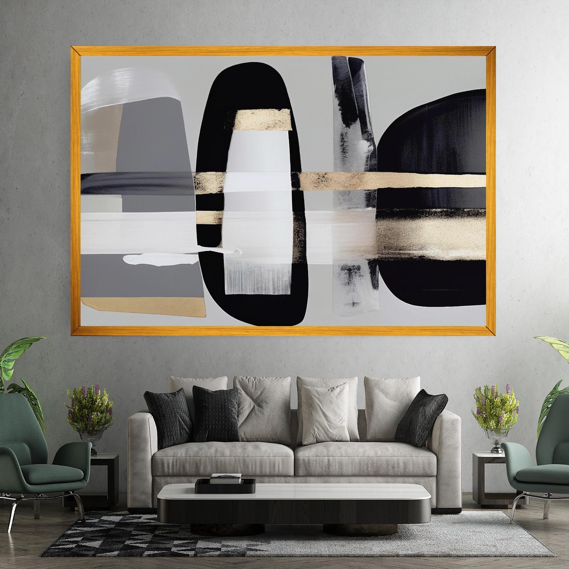 Vászonkép Abstract Gold Painting With Black mockup 7