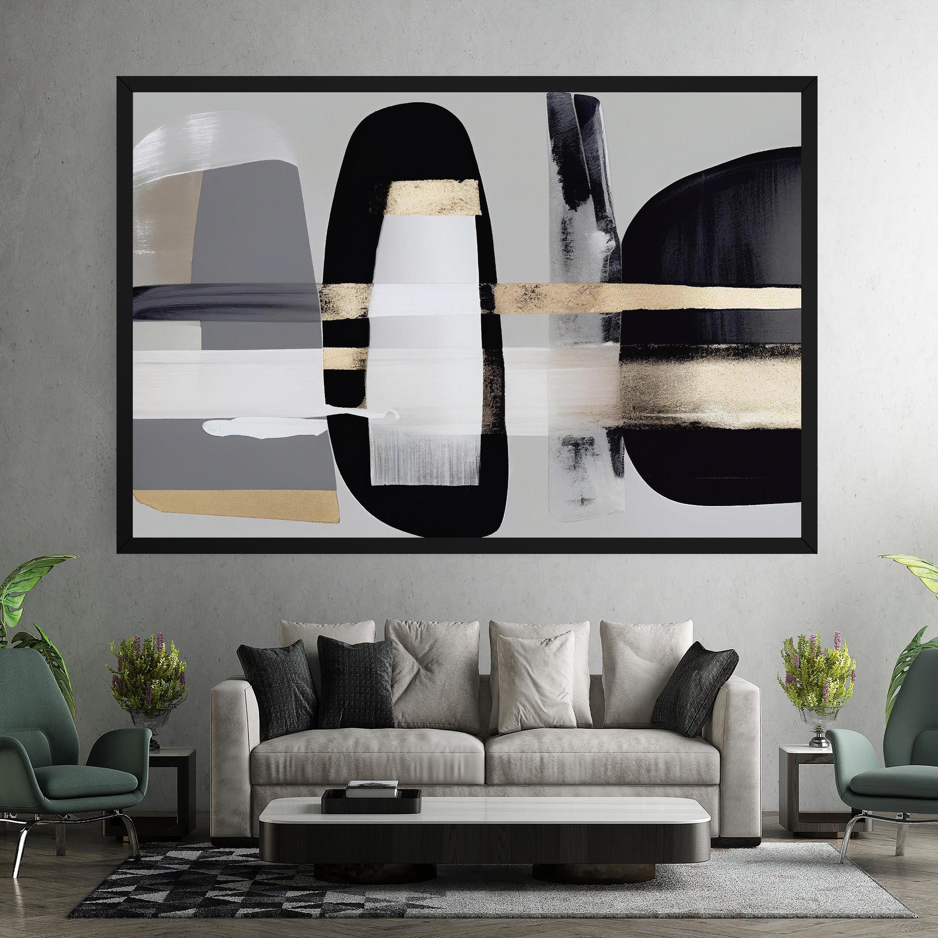 Vászonkép Abstract Gold Painting With Black mockup 7