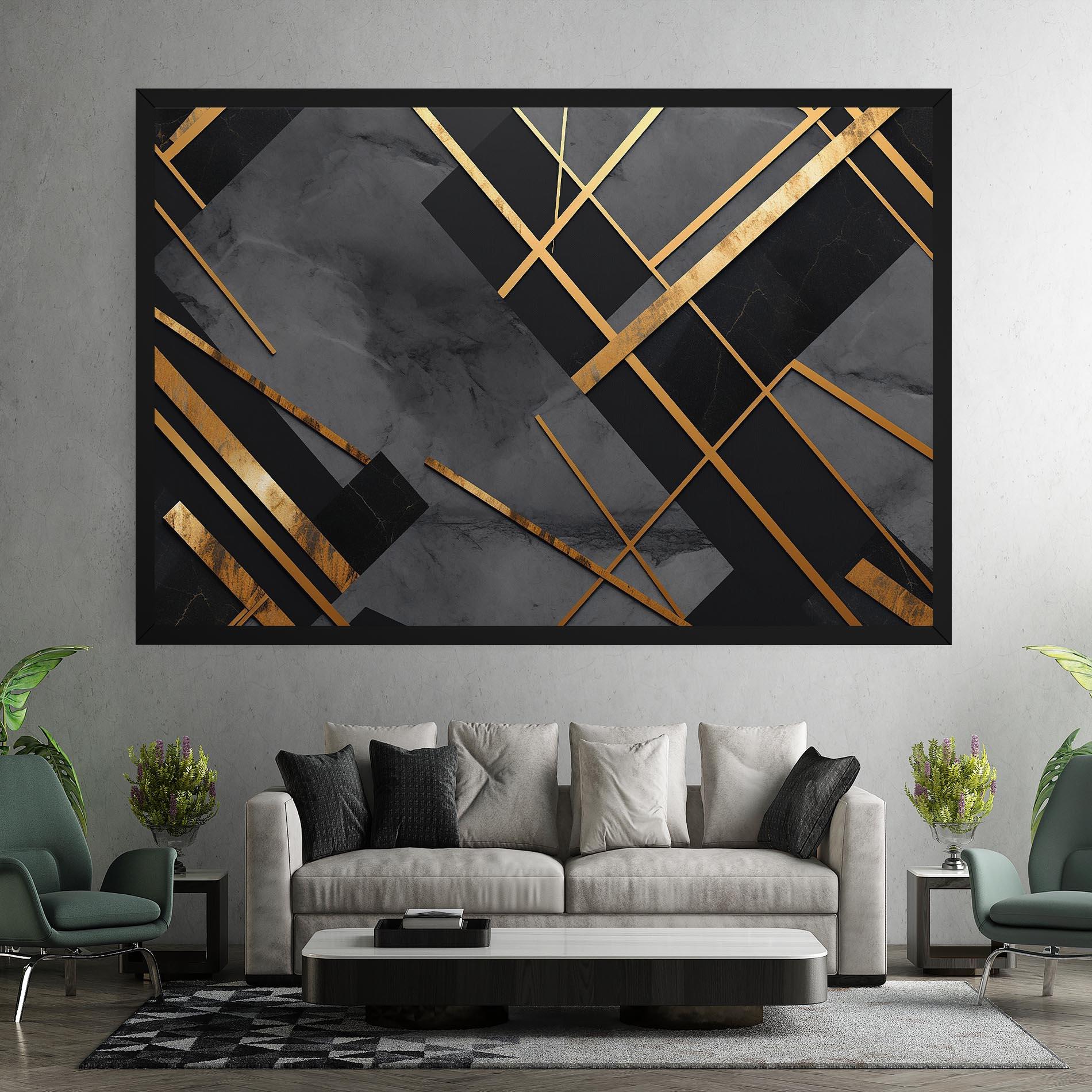 Vászonkép Grey Painting With Gold Lines mockup 7