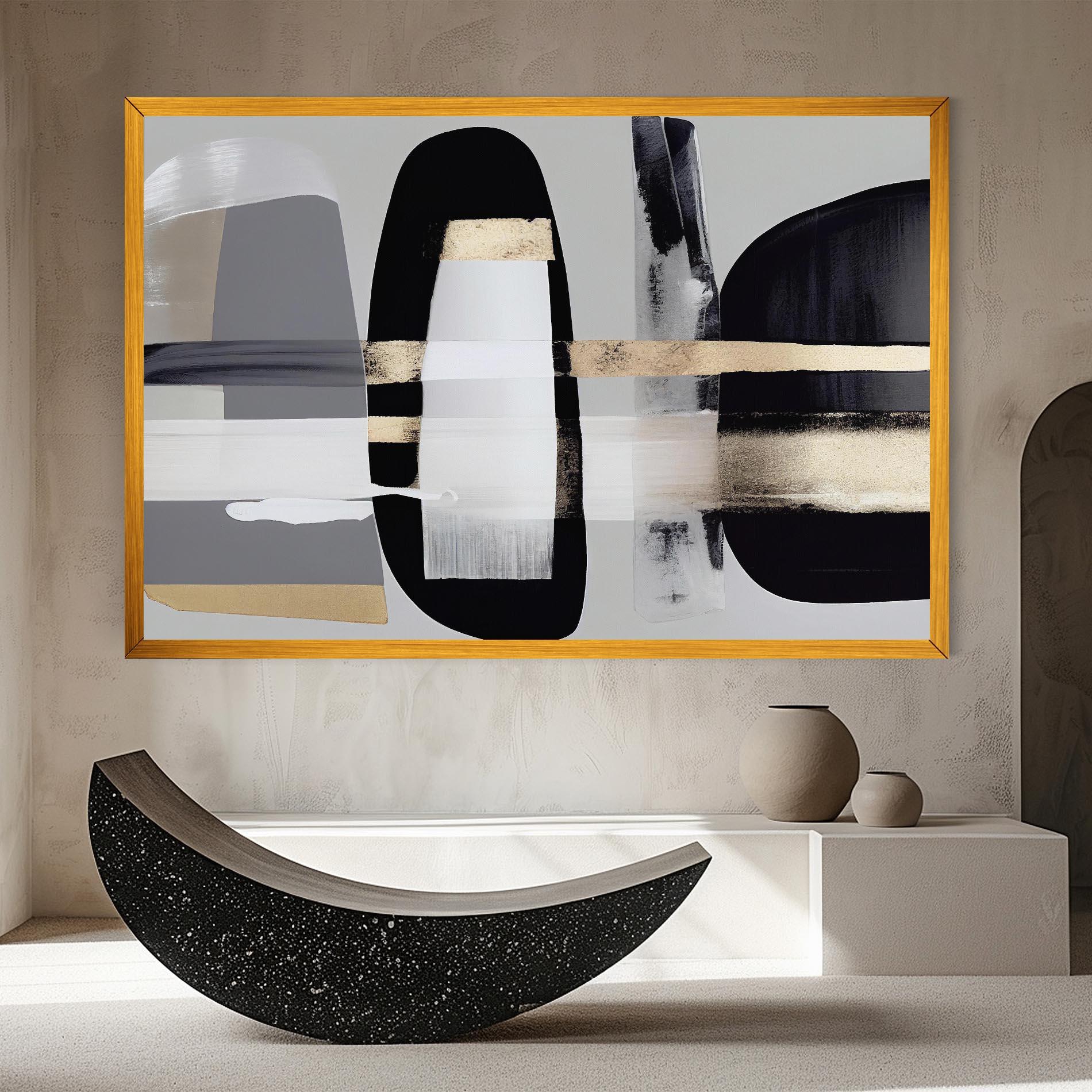 Vászonkép Abstract Gold Painting With Black mockup 8