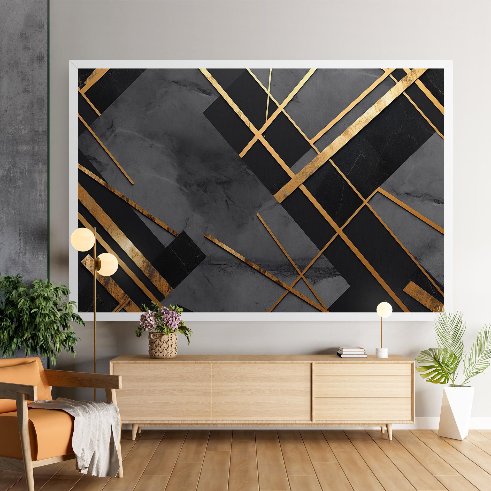 Grey Painting With Gold Lines mockup 9