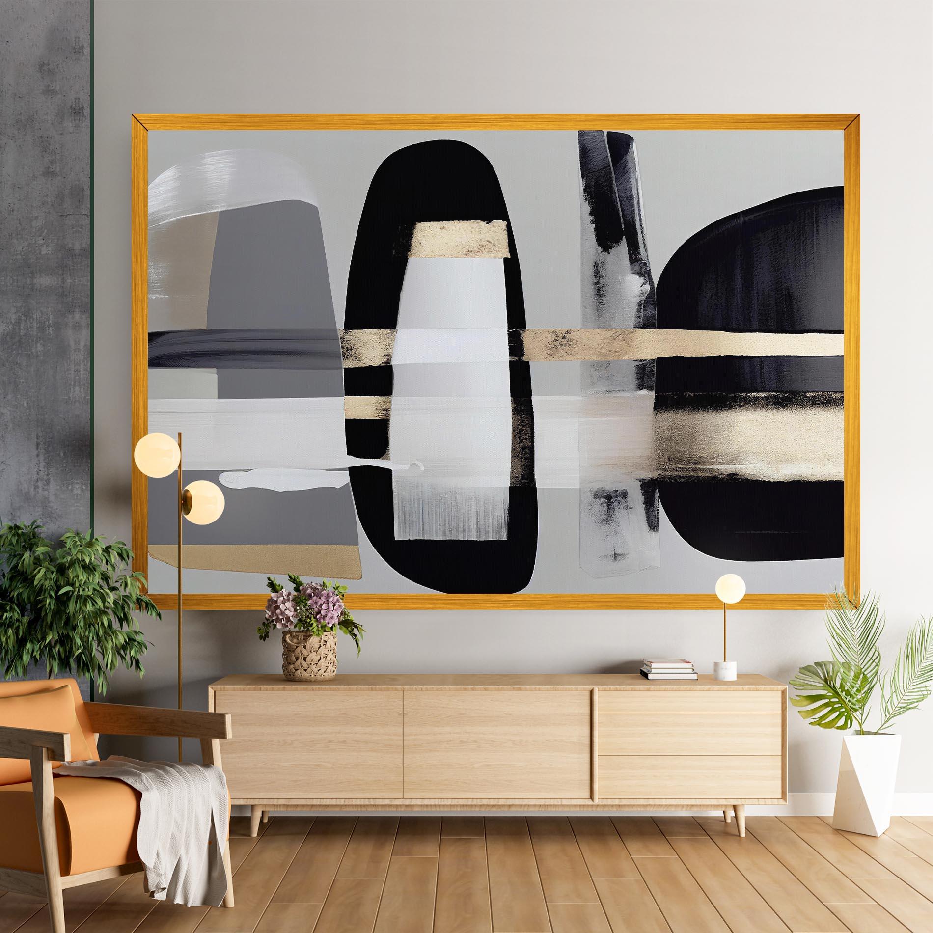 Vászonkép Abstract Gold Painting With Black mockup 9