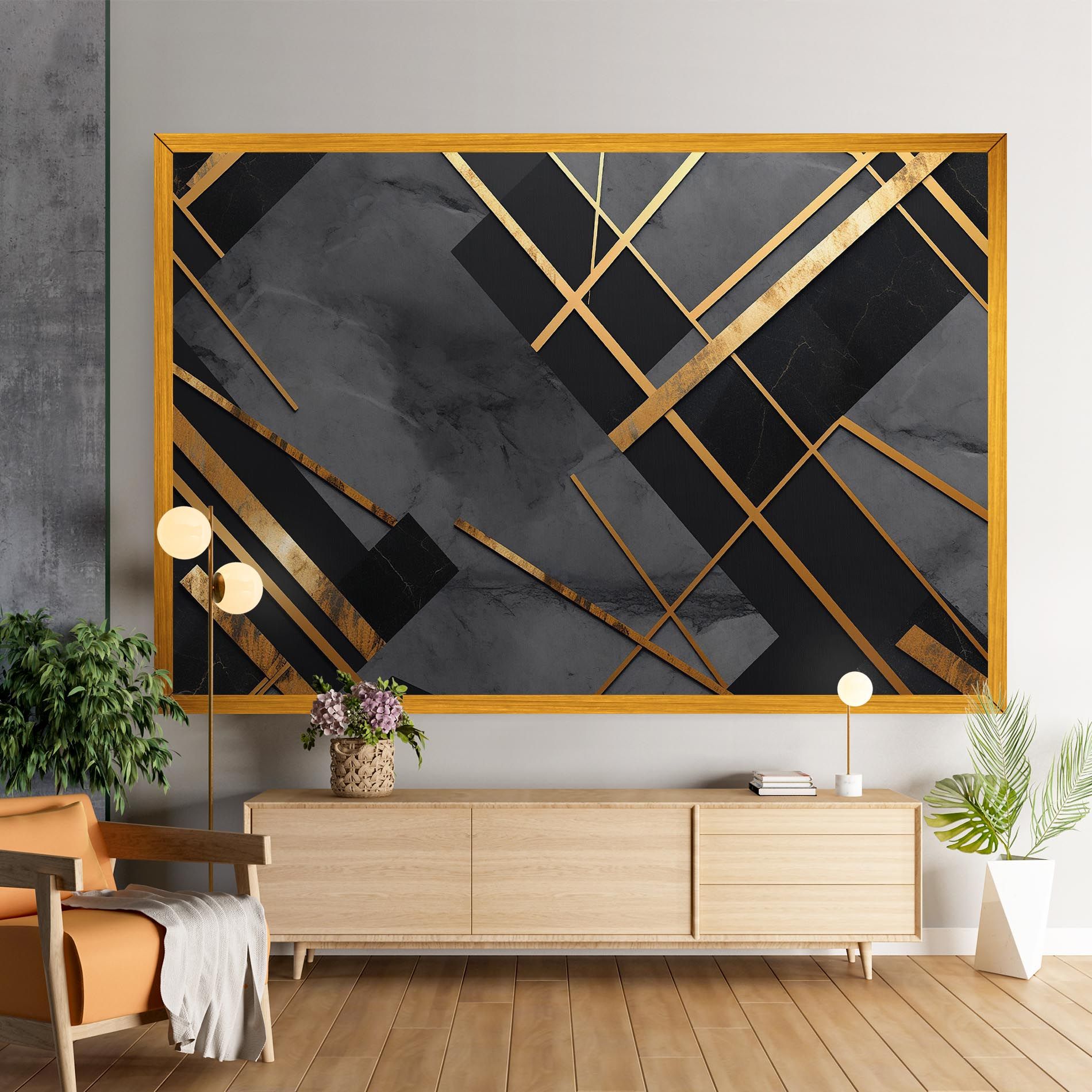 Grey Painting With Gold Lines mockup 9