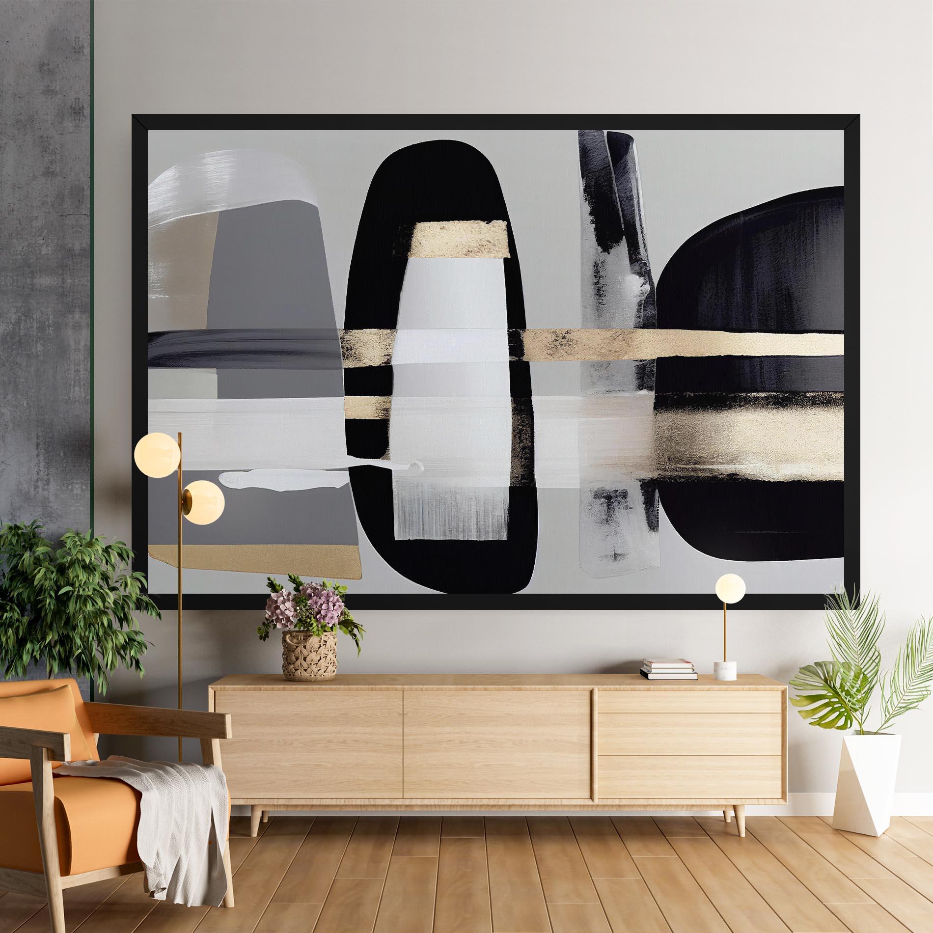 Vászonkép Abstract Gold Painting With Black mockup 9