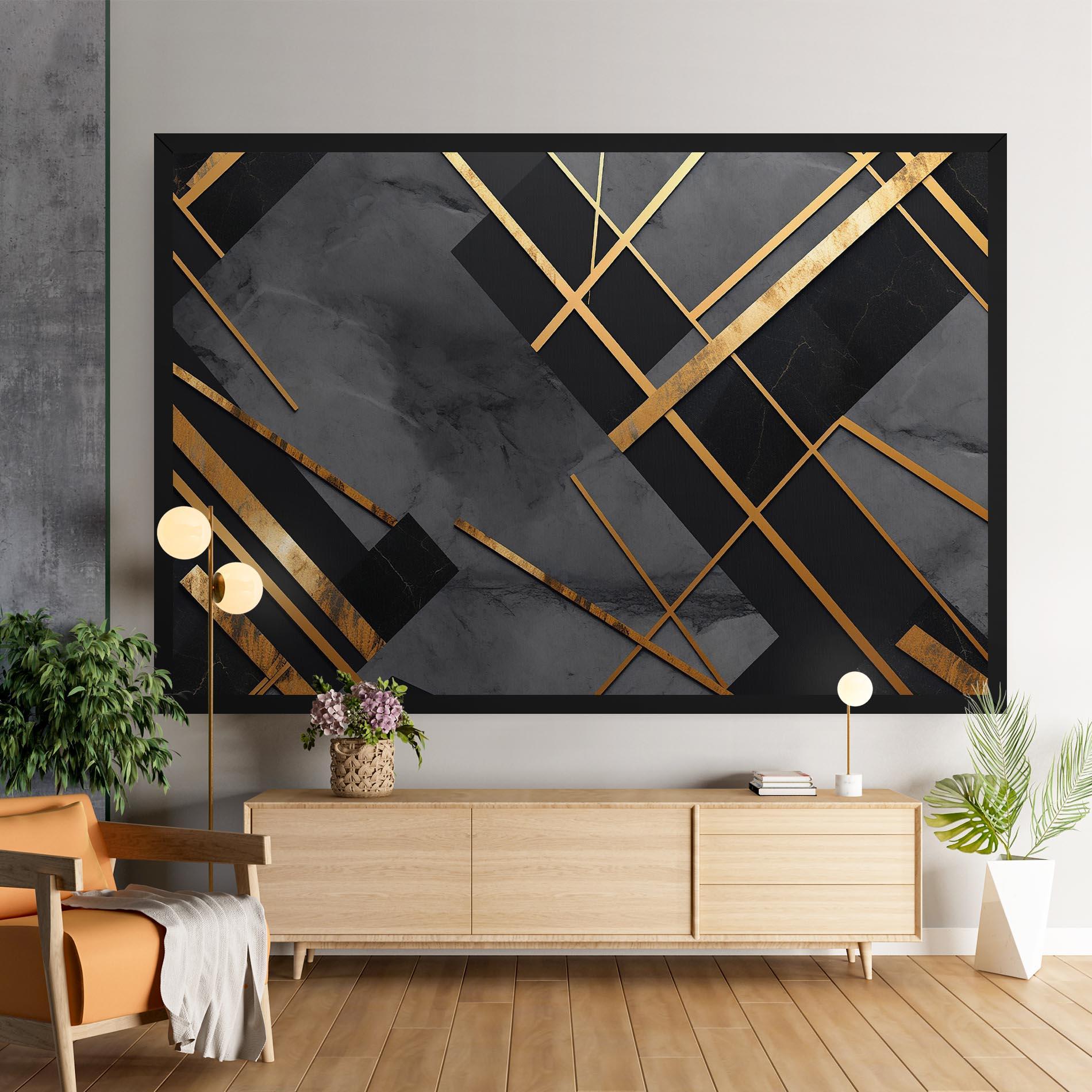 Vászonkép Grey Painting With Gold Lines mockup 9