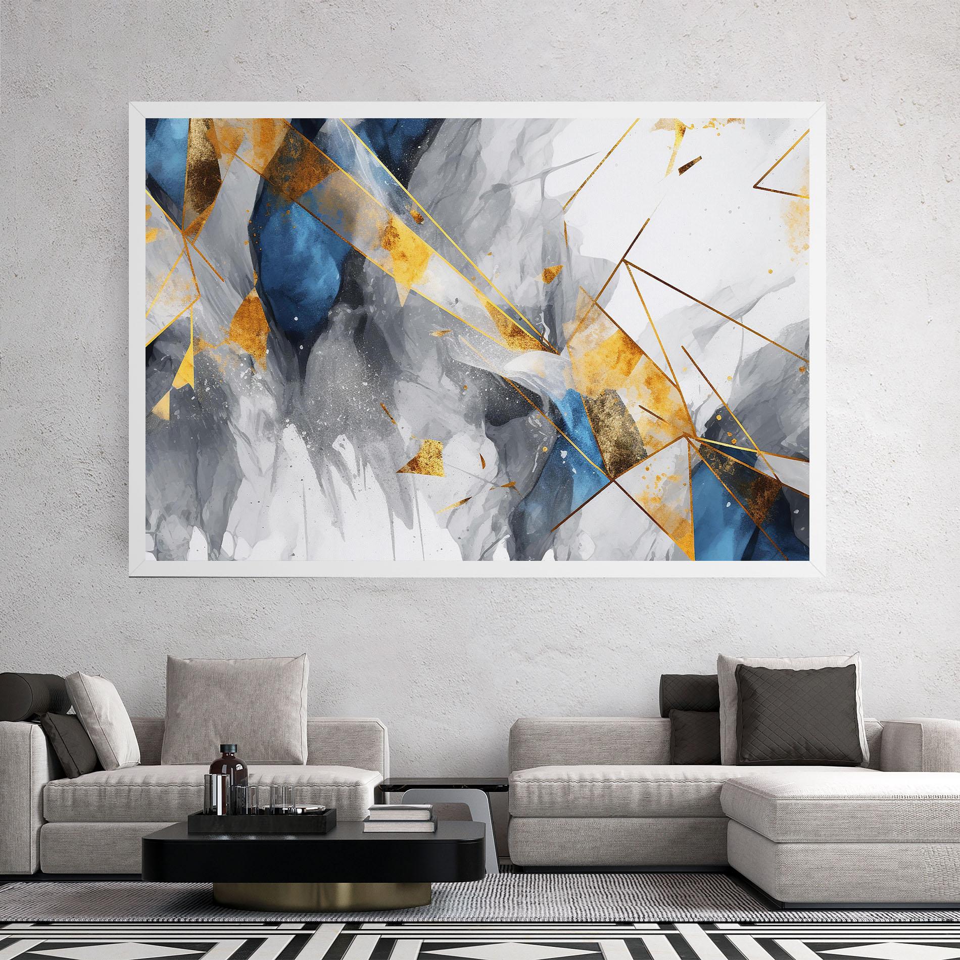 Vászonkép Abstract Gold Blue Pattern mockup 2