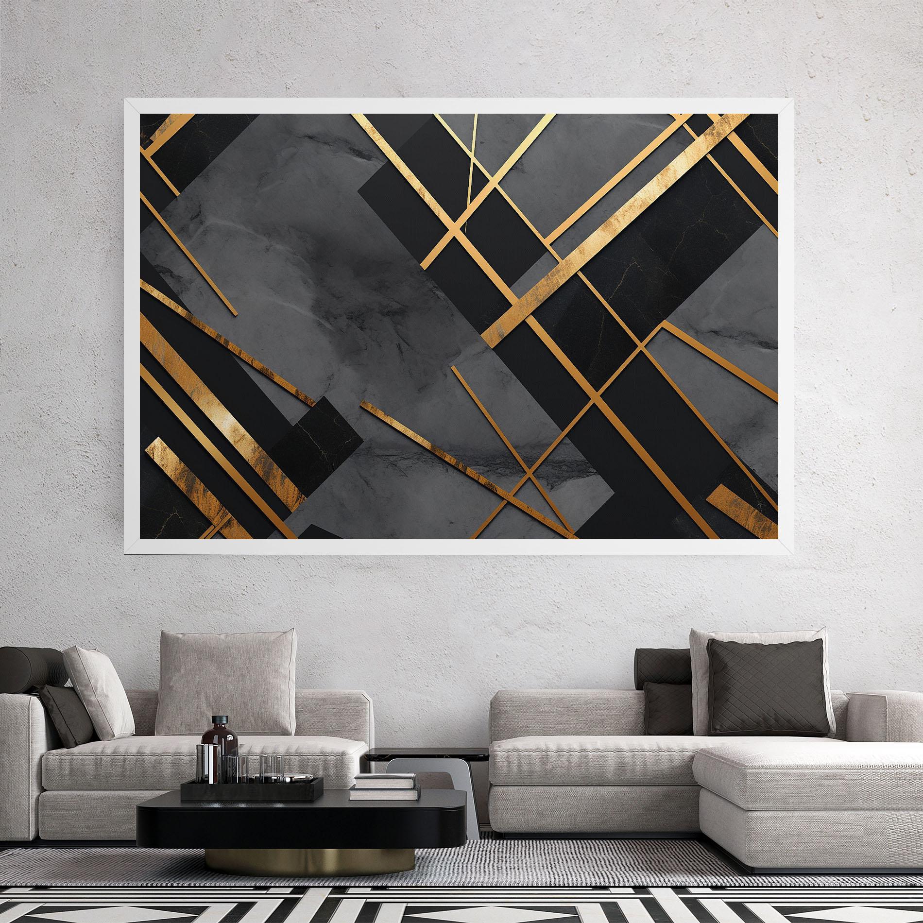 Vászonkép Grey Painting With Gold Lines mockup 2