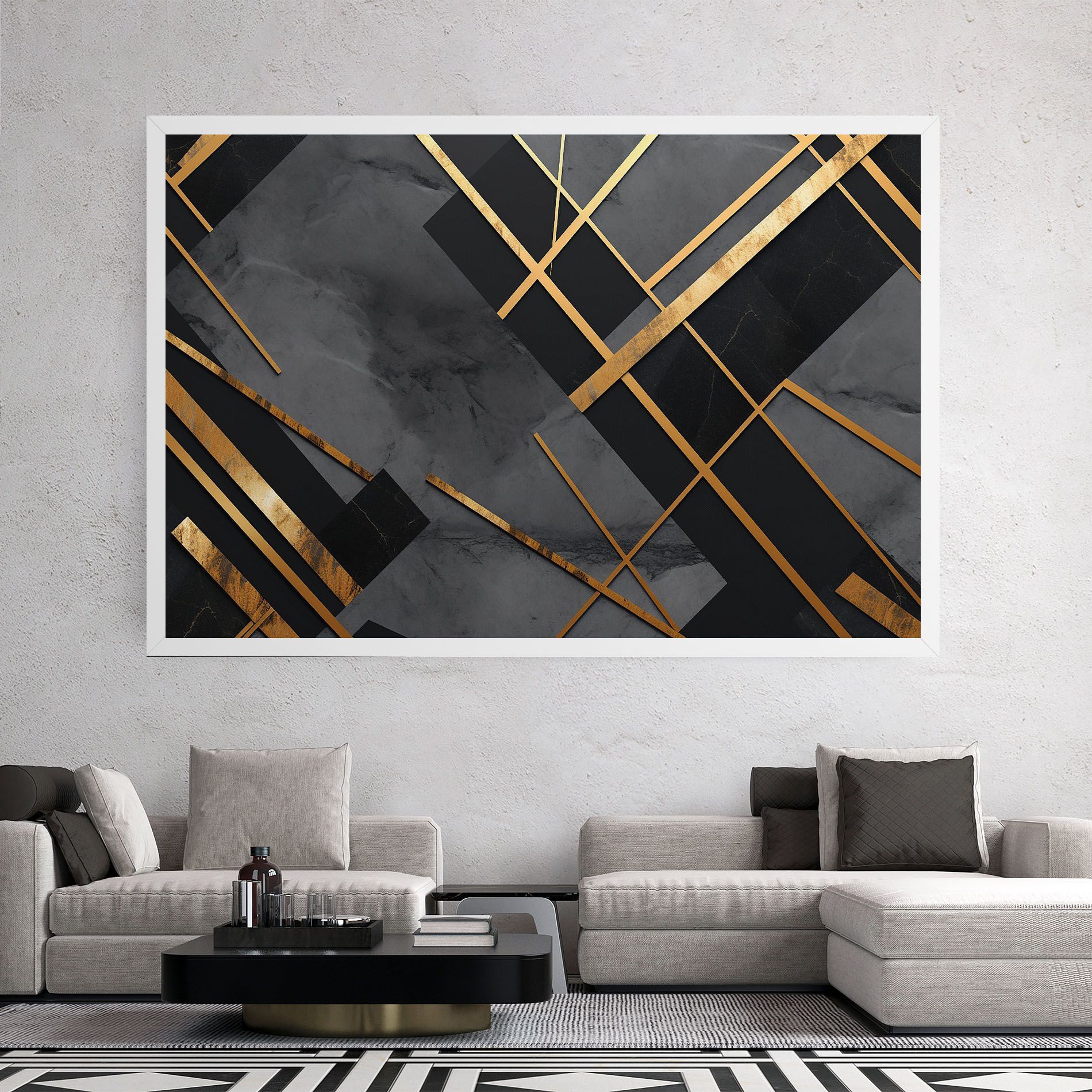 Grey Painting With Gold Lines mockup 2