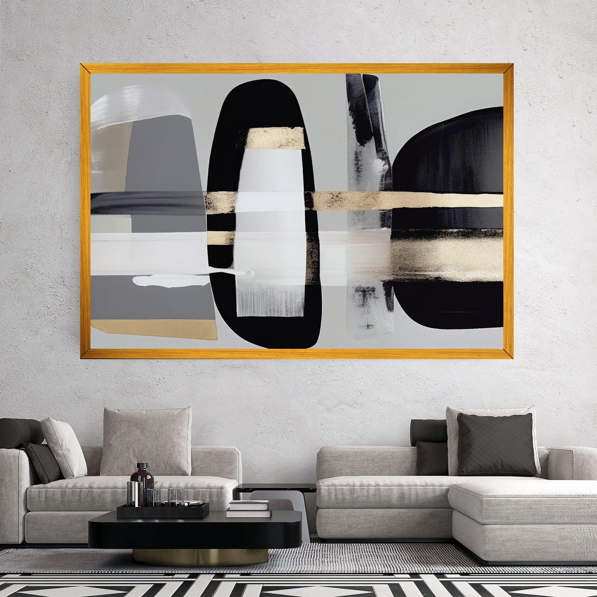 Vászonkép Abstract Gold Painting With Black mockup 2
