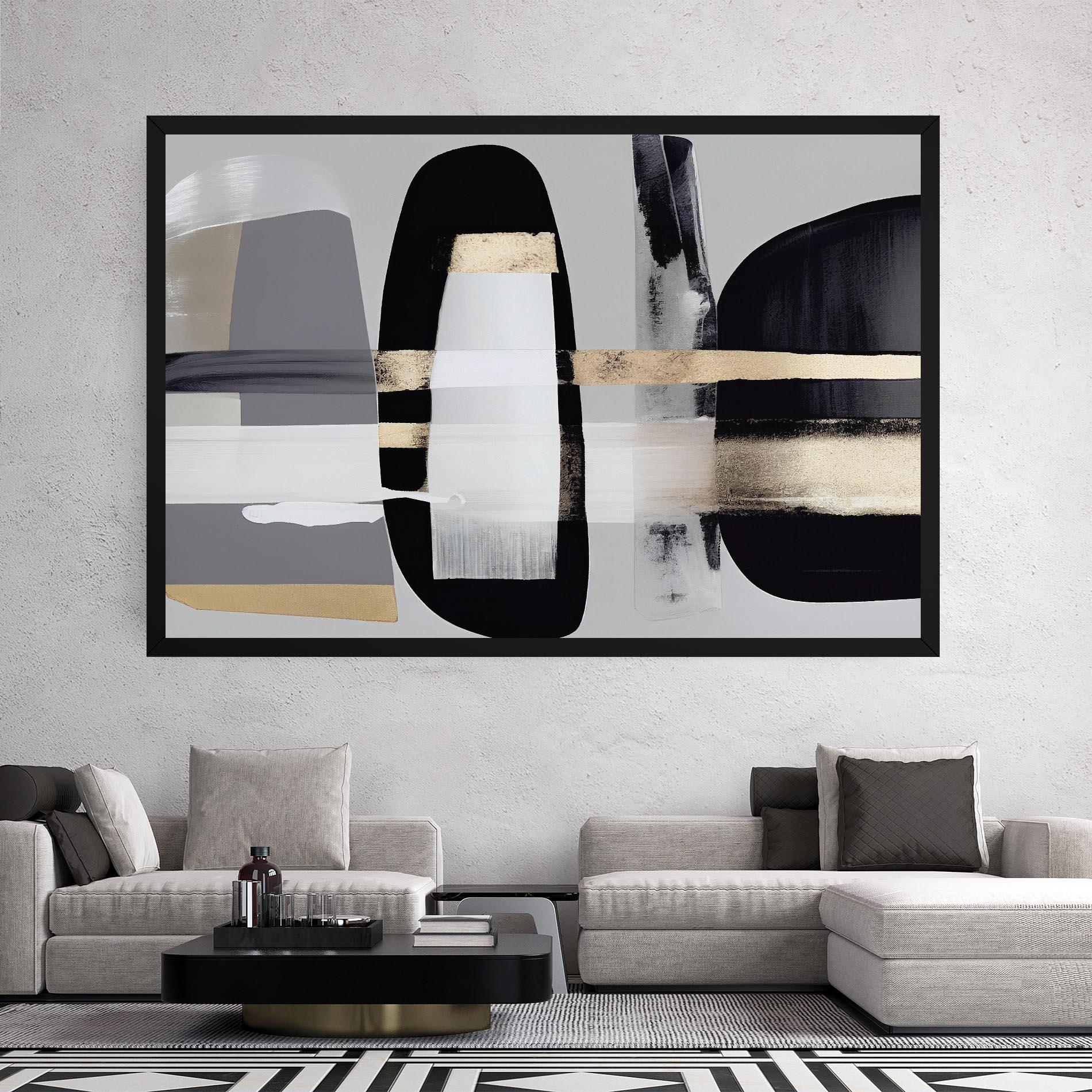 Vászonkép Abstract Gold Painting With Black mockup 2
