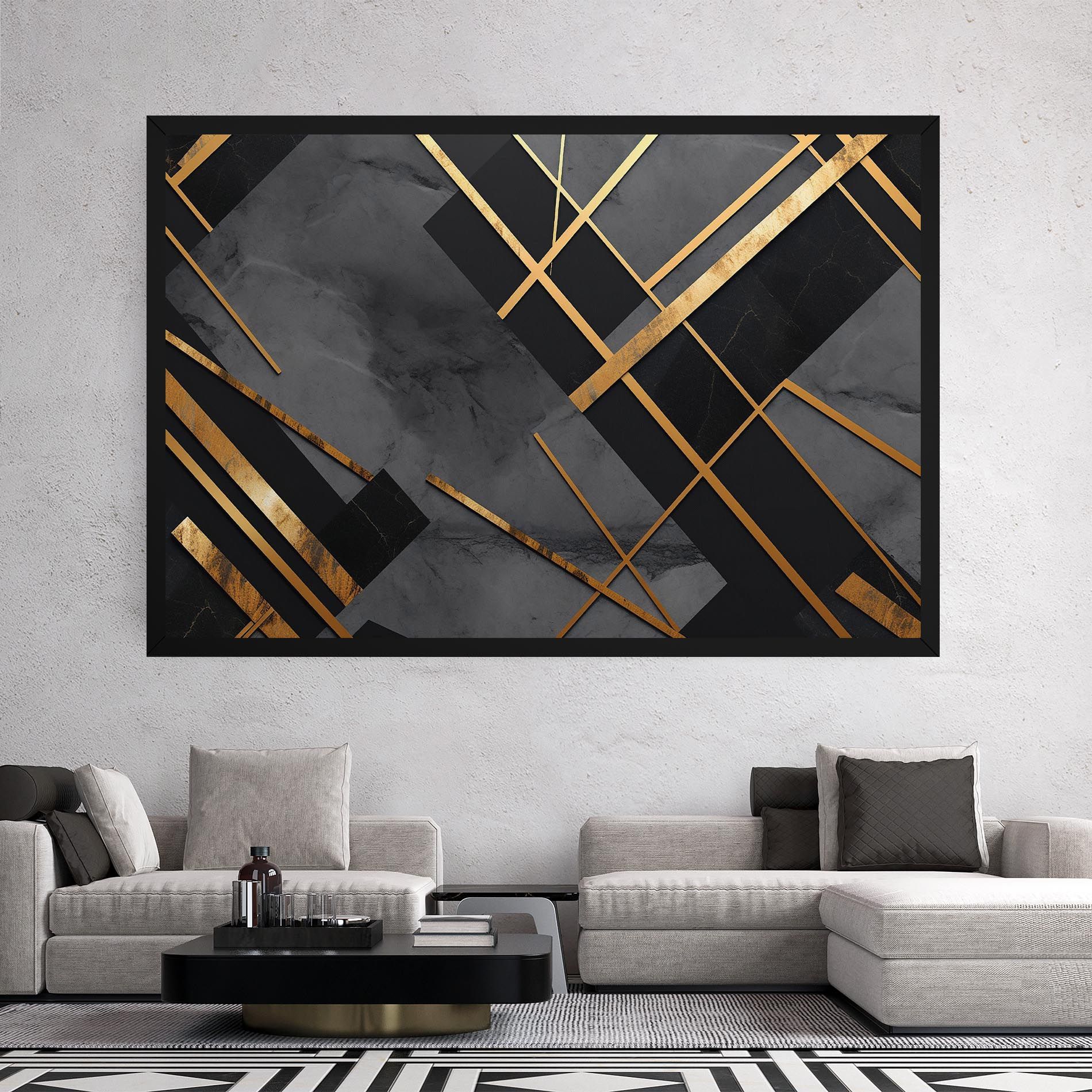 Grey Painting With Gold Lines mockup 2