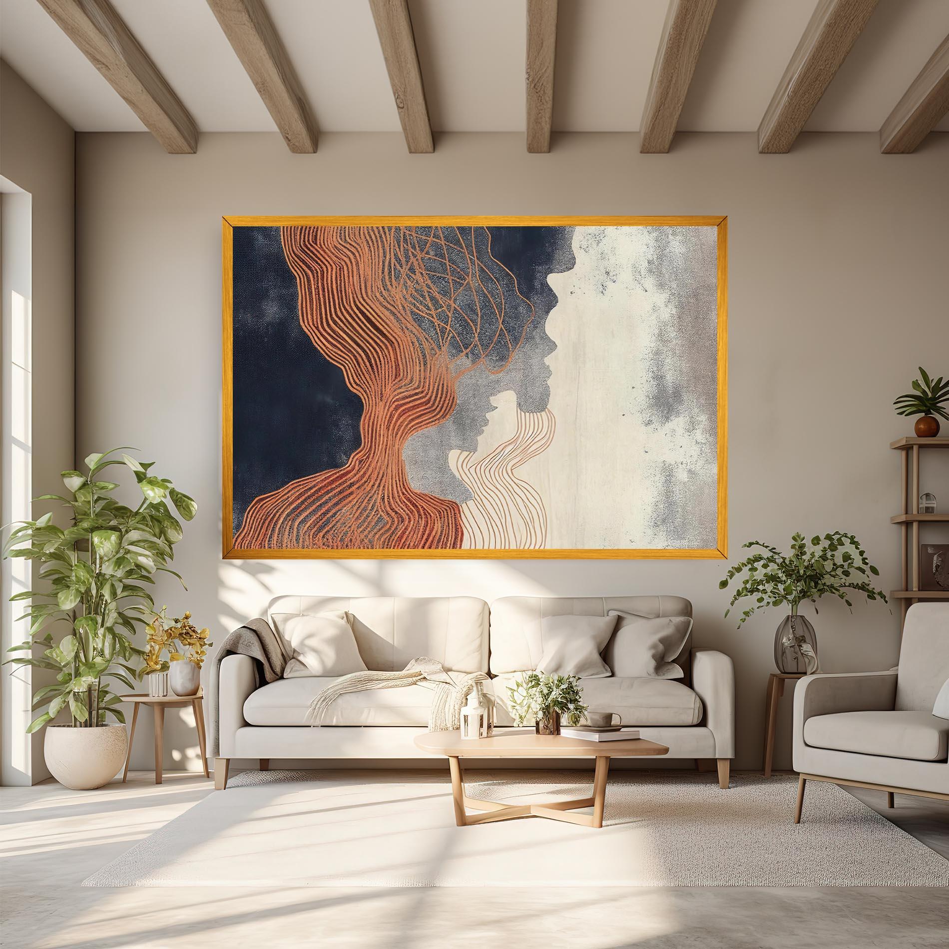 Vászonkép Orange Lines On Blue mockup 6