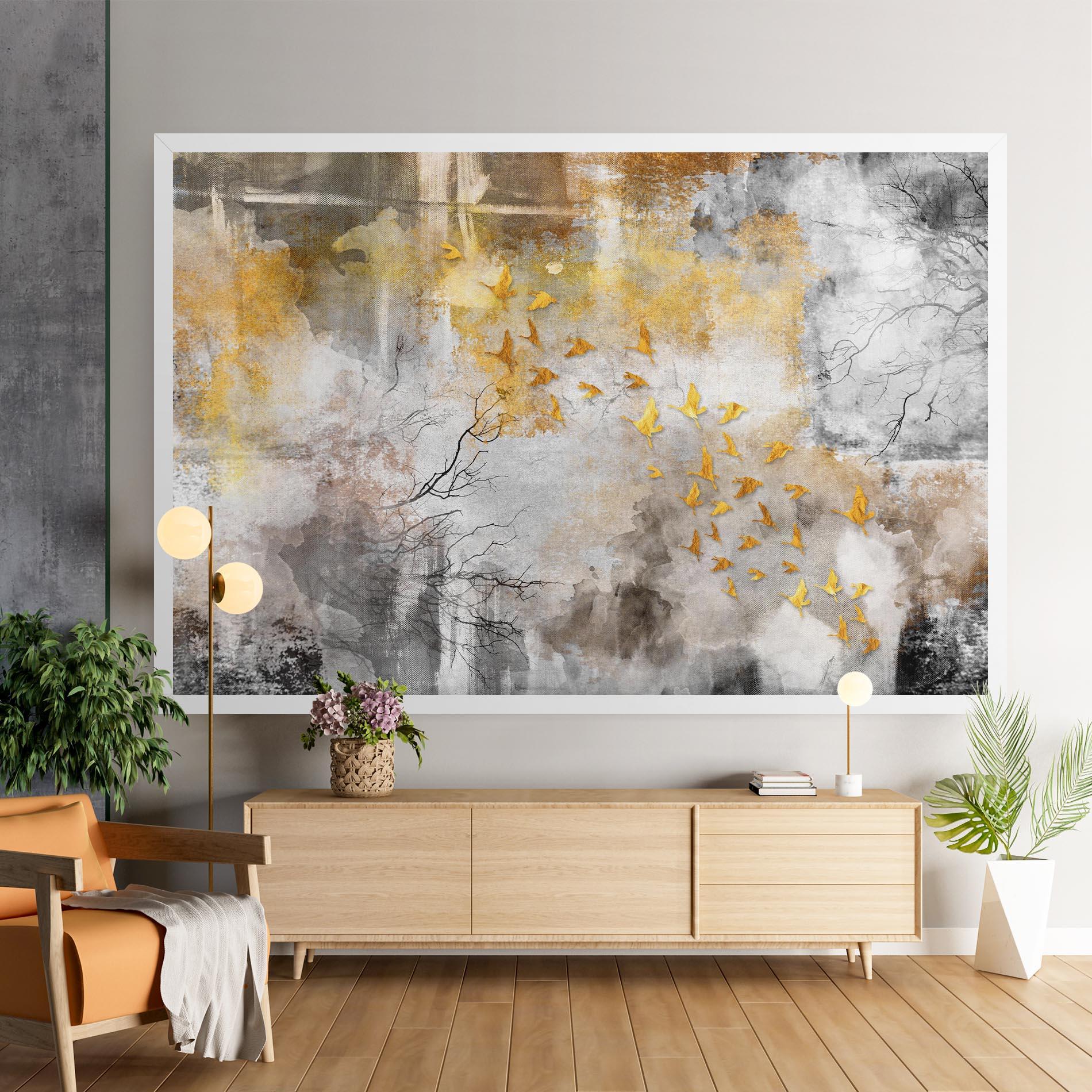 Vászonkép Gold Birds Flying mockup 9