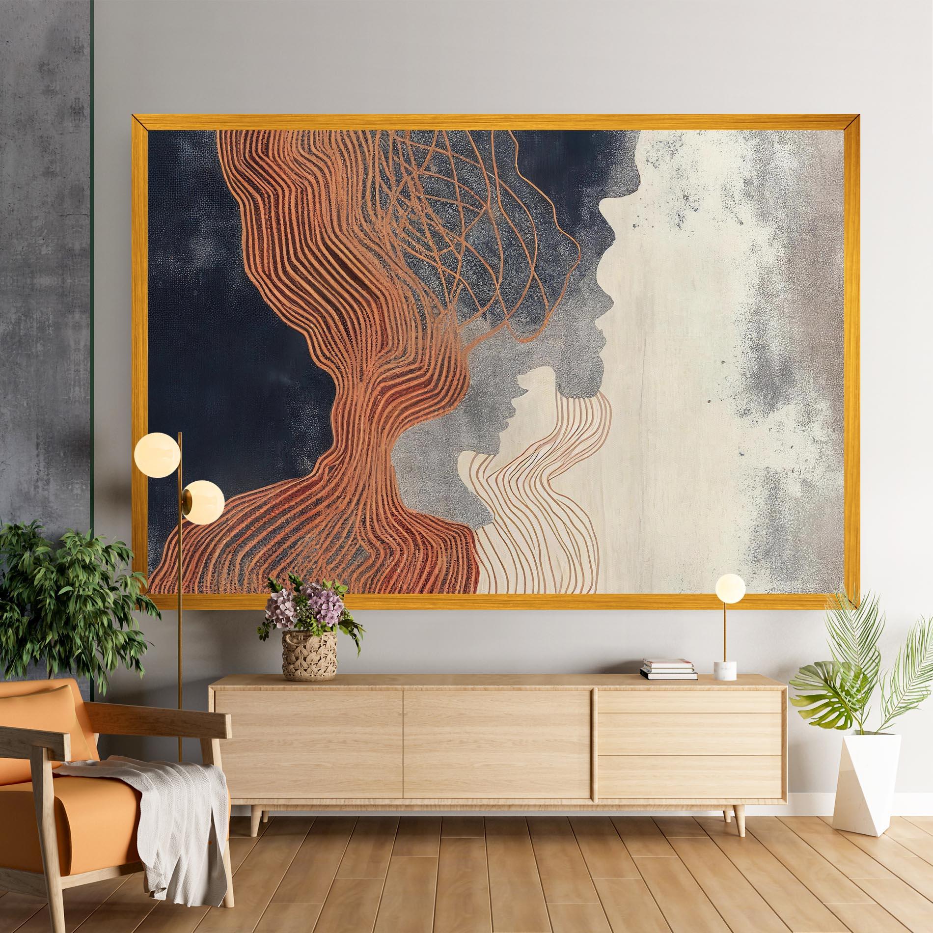 Vászonkép Orange Lines On Blue mockup 9