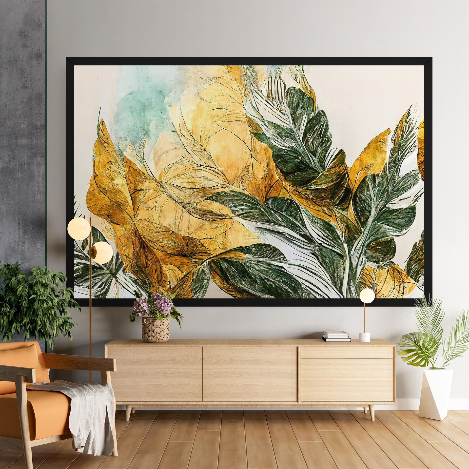 Vászonkép Gold And Green Leafes mockup 9