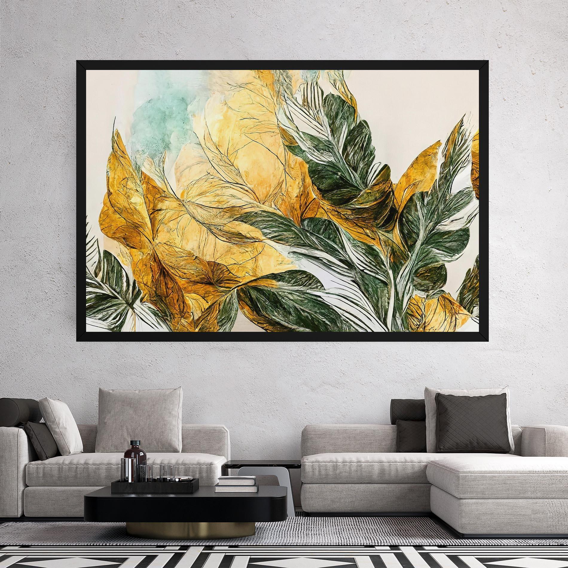 Vászonkép Gold And Green Leafes mockup 2