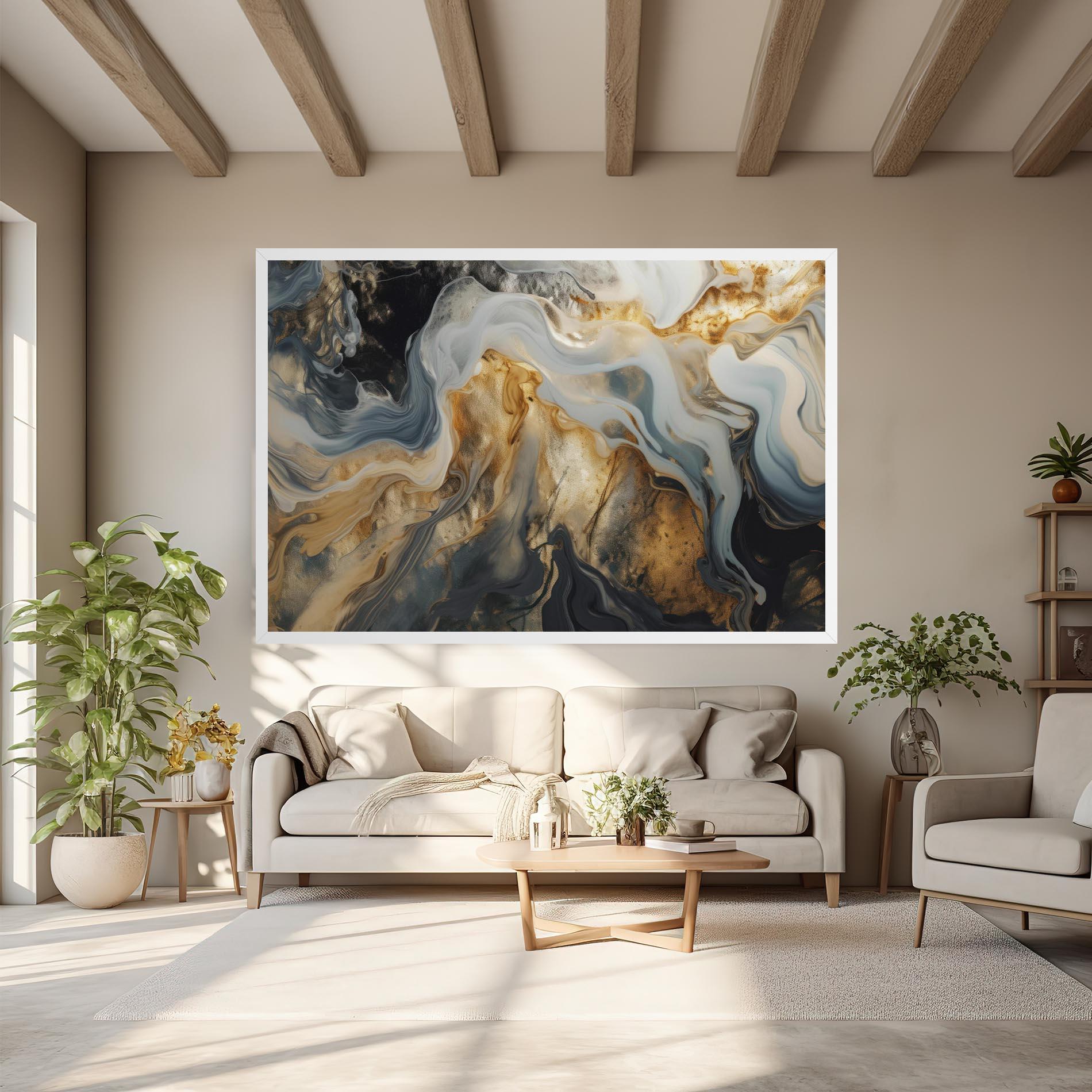 Vászonkép Grey Gold Liquid Marble mockup 6