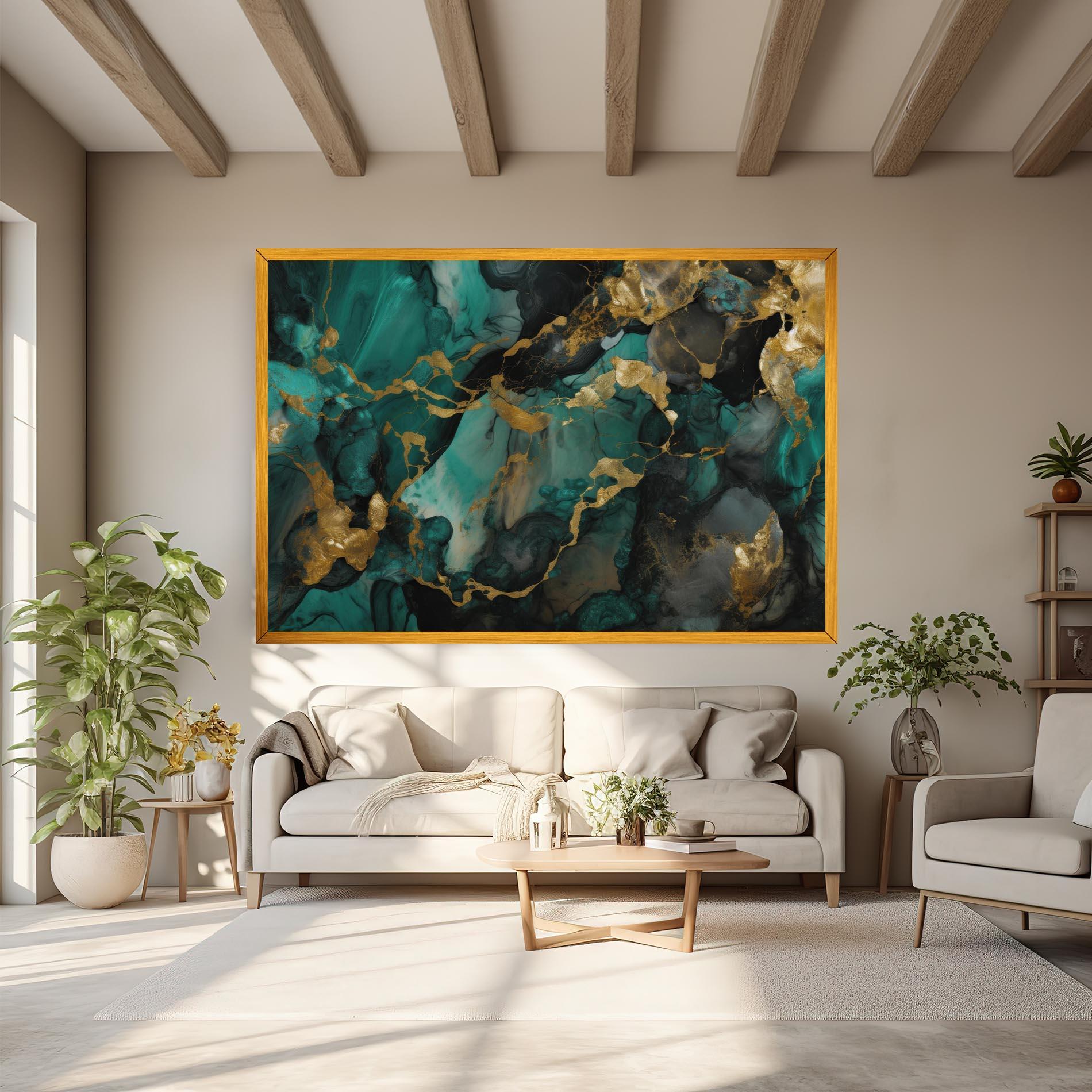 Vászonkép Dark Green Golden Marble mockup 6