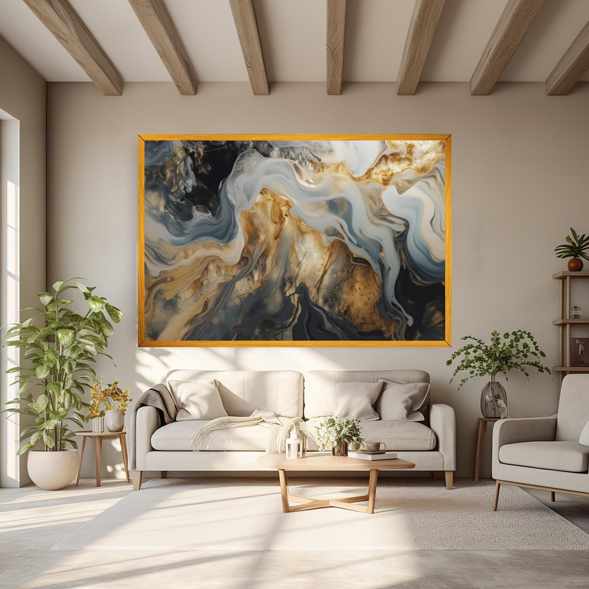 Vászonkép Grey Gold Liquid Marble mockup 6